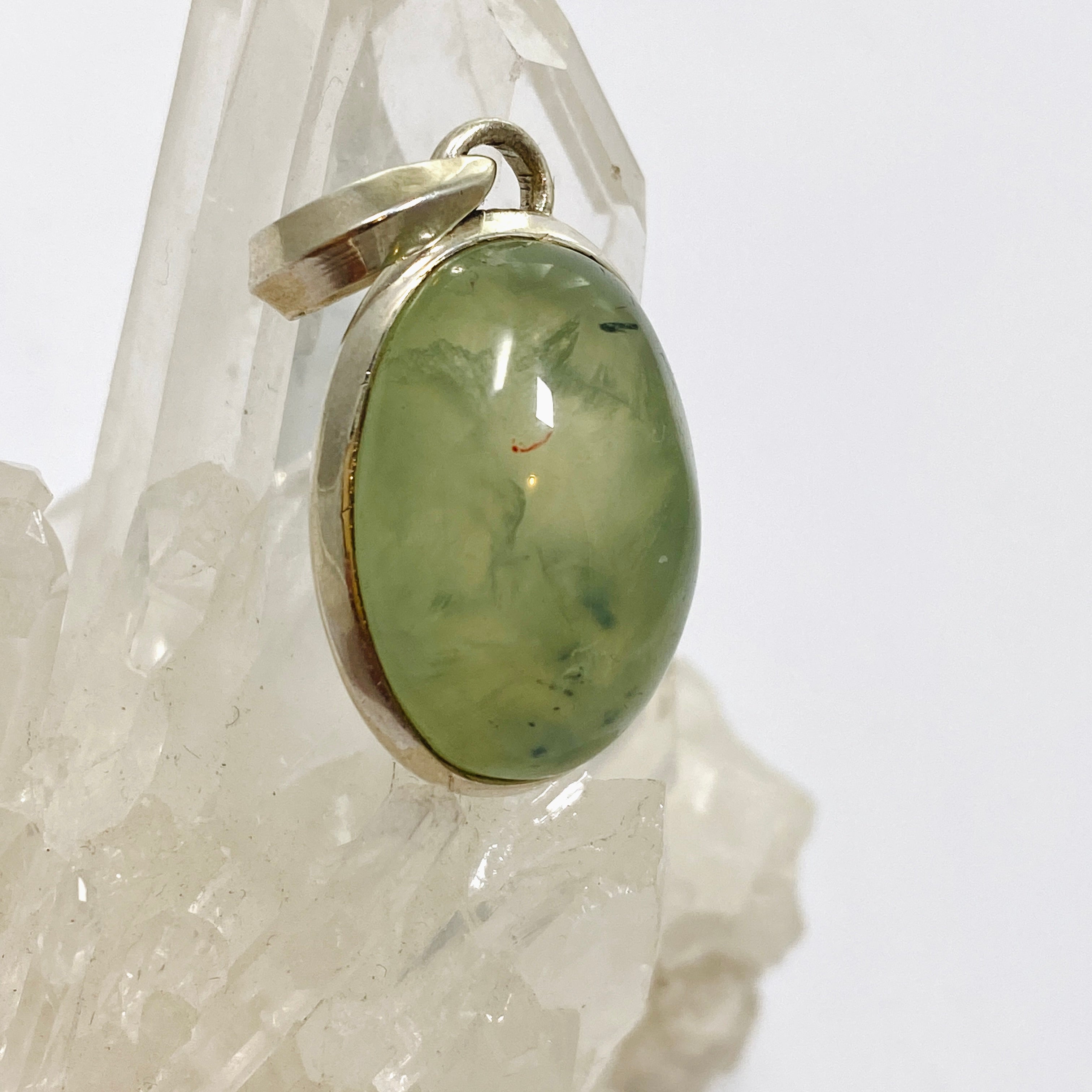 Natural Prehnite Oval Cabochon Pendant Necklace - 13mm Healing Stone Jewelry for Meditation & Spiritual Energy