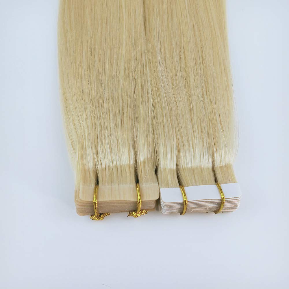 100% Real Human Hair Russian Tape-in Extensions Blonde #613 - 40pcs 100g Remy Hair for Women (24 Inch) - Machine Made Seamless Hair Extensions for Volume & Length - Perfect for Parties, Weddings & Daily Styling