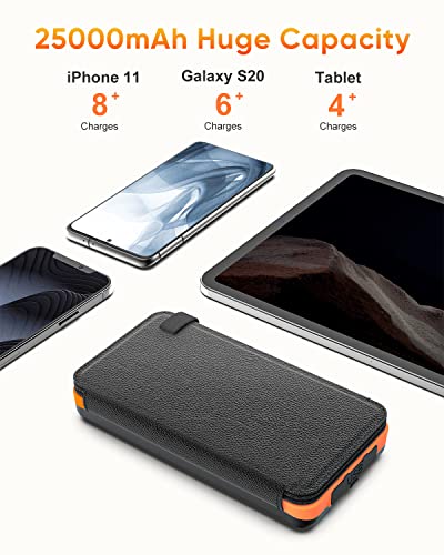 25000mAh Solar Power Bank with QC3.0 Fast Charging - Waterproof Portable Charger with 4 Foldable Solar Panels, Type C Input/Output for Camping, Hiking & Emergency Power Backup