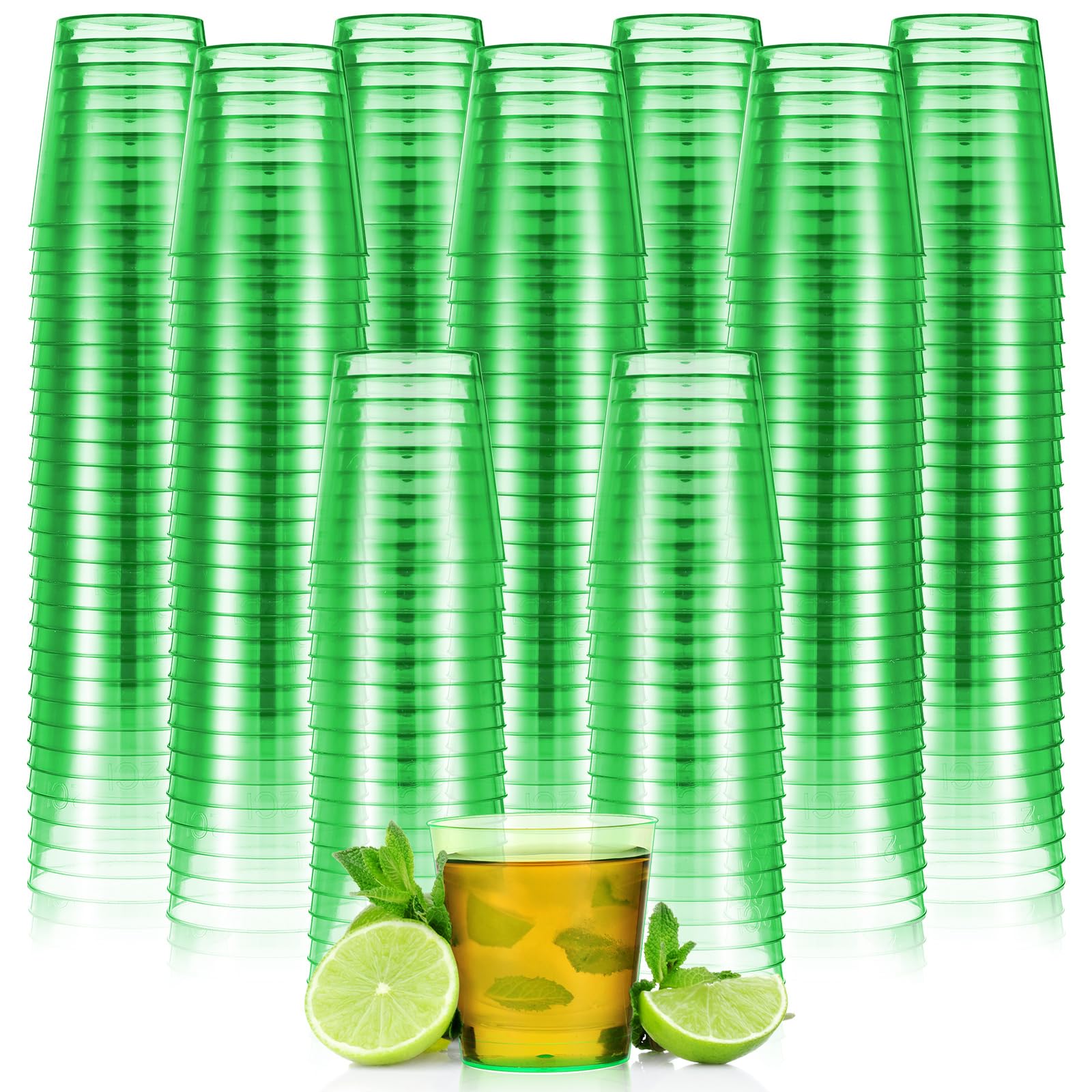 300 Pack 1oz Plastic Shot Glasses - Mini Reusable Party Cups for Wedding, Halloween, Beer Tasting, Snack Samples & Cocktails (Green) - Perfect for Bars, Catering & Home Entertaining