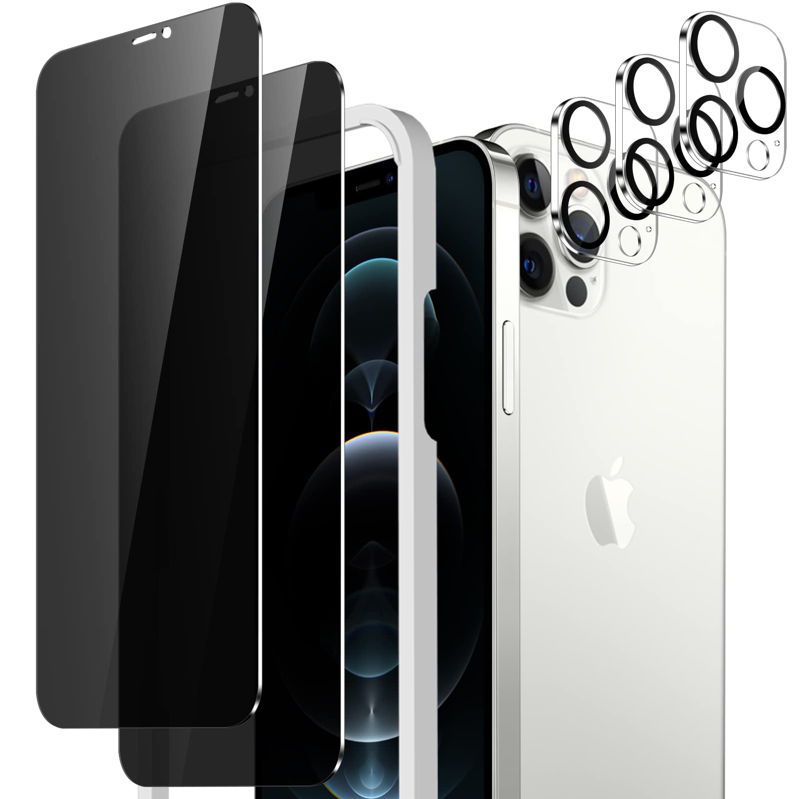 2+3 Pack iPhone 12 Pro Max Privacy Screen Protector with Camera Lens Cover - 9H Tempered Glass, Anti-Spy, Shatterproof & Bubble-Free for 6.7