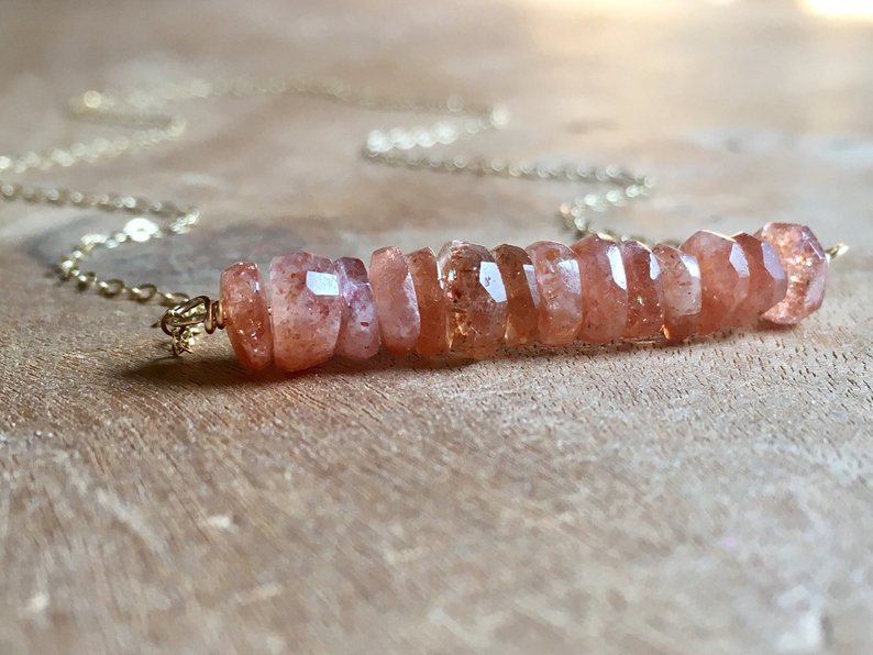 Sunstone Bar Necklace - 14K Gold or Sterling Silver Pendant for Women | Boho Chic Jewelry for Everyday Wear & Special Occasions