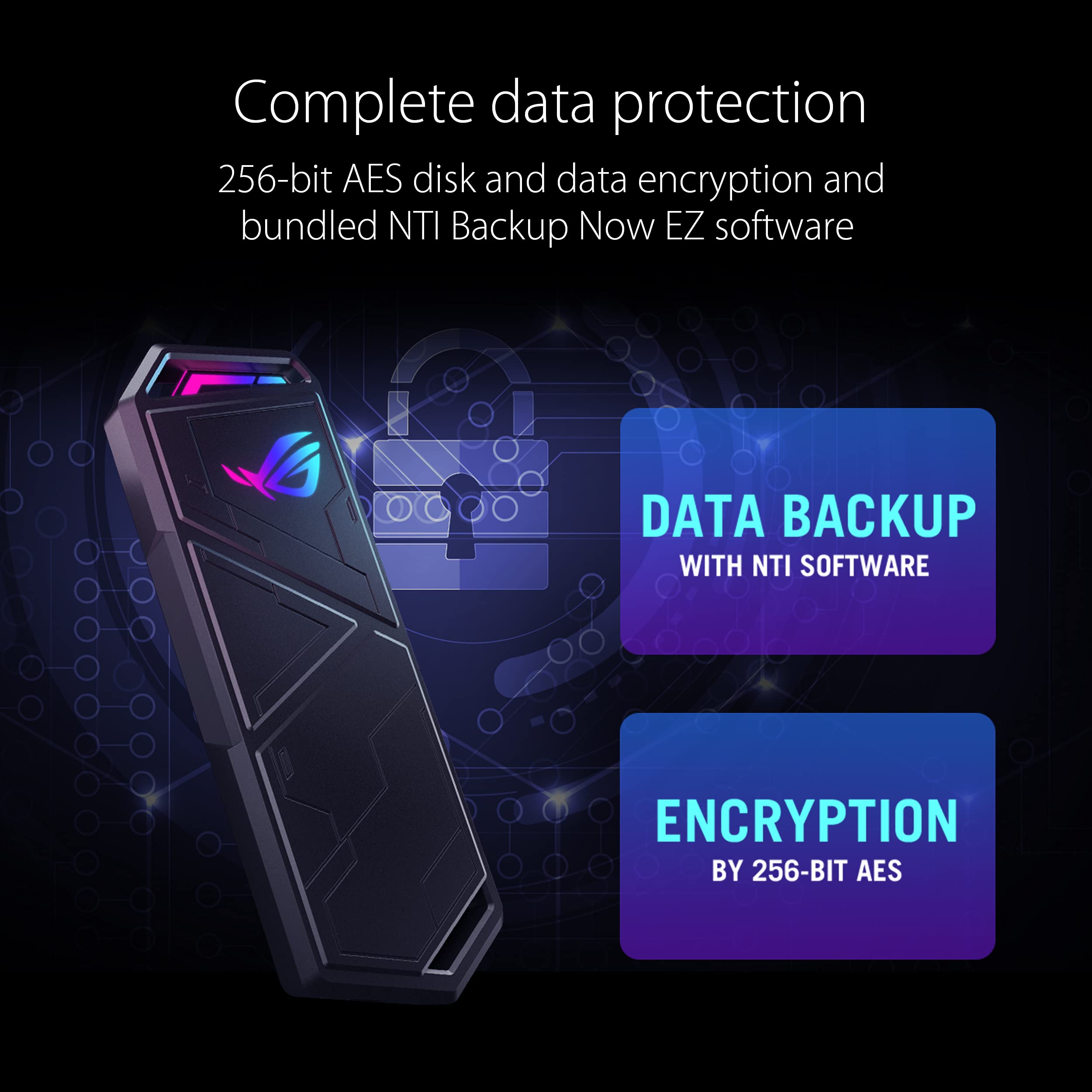 ROG Strix Arion S500 500GB Portable SSD - USB-C 3.2 Gen 2 External Solid State Drive with NVMe, 1050MB/s Read Speed, 256-bit AES Encryption, Aura Sync RGB Lighting | Perfect for Gaming, Video Editing & Data Backup