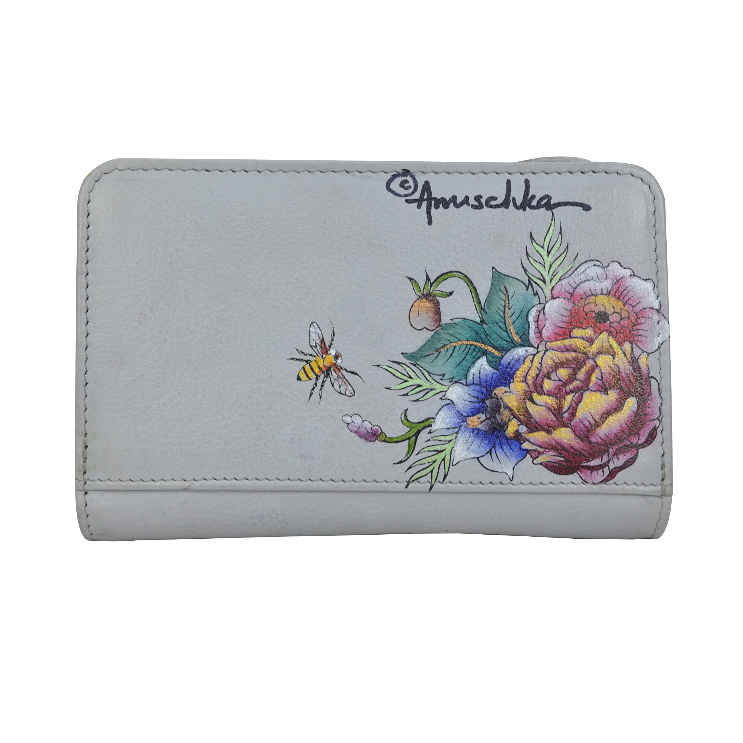 Anuschka Women’s Hand-Painted Genuine Leather Wallet - RFID Protected Bifold Organizer with Snap Button & ID Window | Perfect for Everyday Use, Travel & Gift Giving