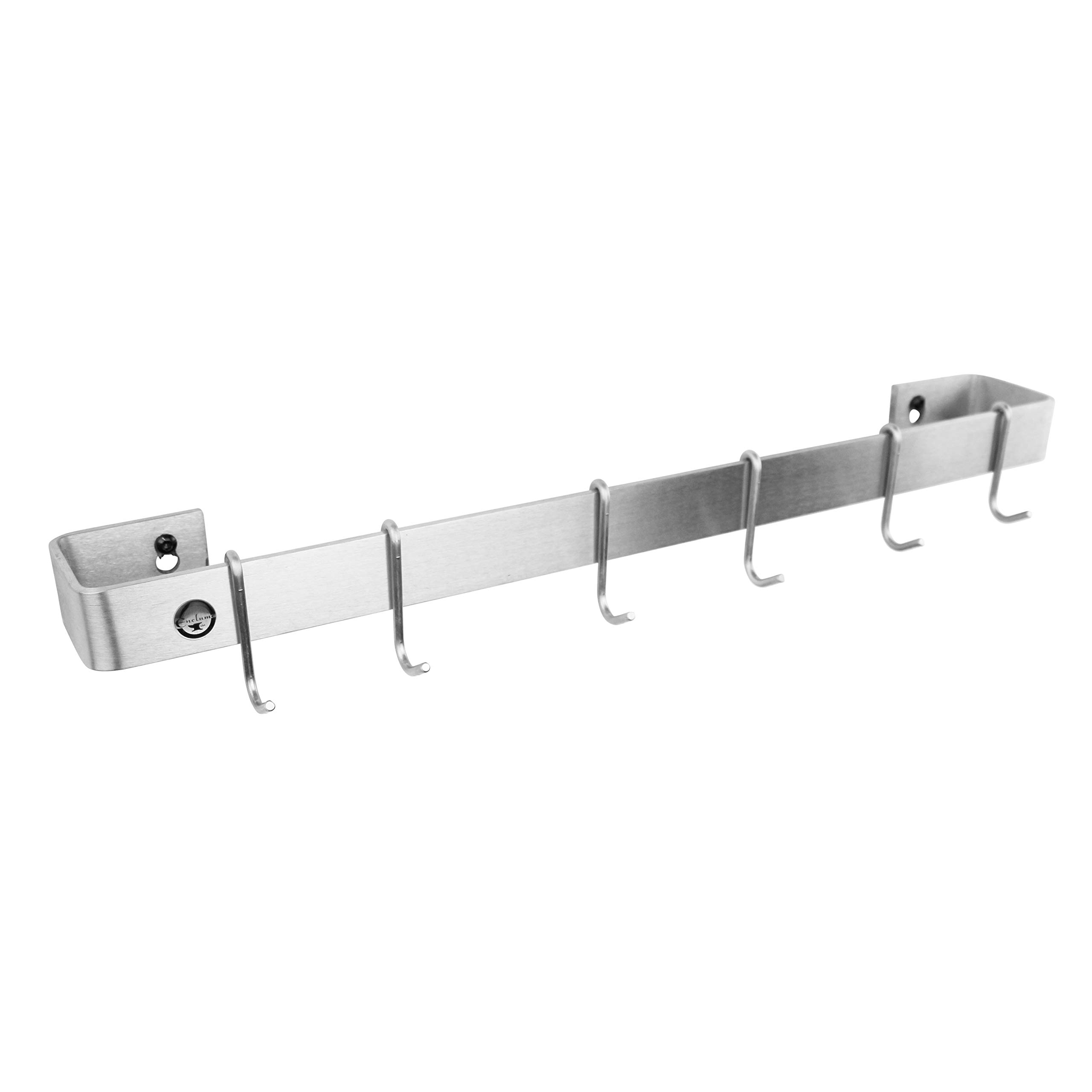 Enclume Handcrafted 30-Inch Stainless Steel Wall Mounted Utensil Rack with 6 Hooks - Perfect for Kitchen Organization & Space Saving Storage