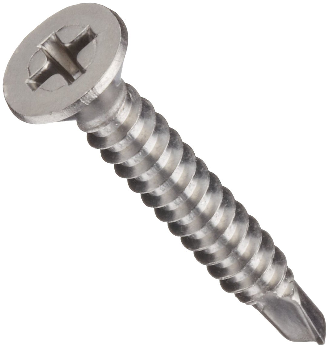 Small Parts Stainless Steel Sheet Metal Screws - Plain Finish, Flat Head, Phillips Drive, Self-Drilling Point, 1-1/4
