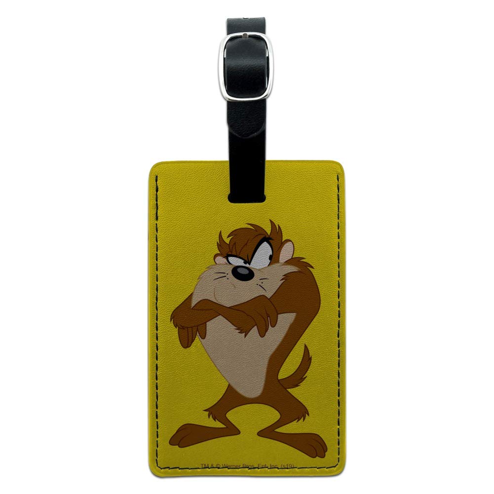 Looney Tunes Taz The Devil Rectangle Leather Luggage Tag - Durable Suitcase ID Tag for Travel Bags, Carry-On, Backpacks - Perfect for Airports, Business Trips & Vacation Identification