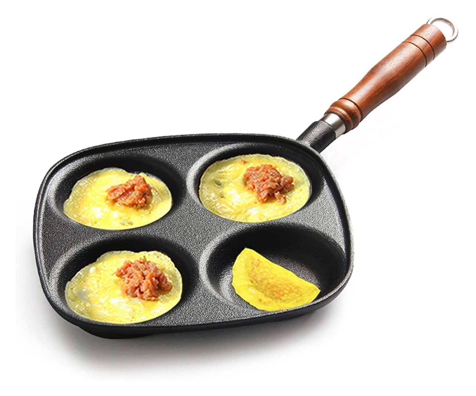 HANDIYA Cast Iron Wok Pan - 4 Grid Non-Stick Frying Pan for Oil-Free Cooking, Induction Compatible - Perfect for Stir Fry, Soup Making & Gas Stove Use