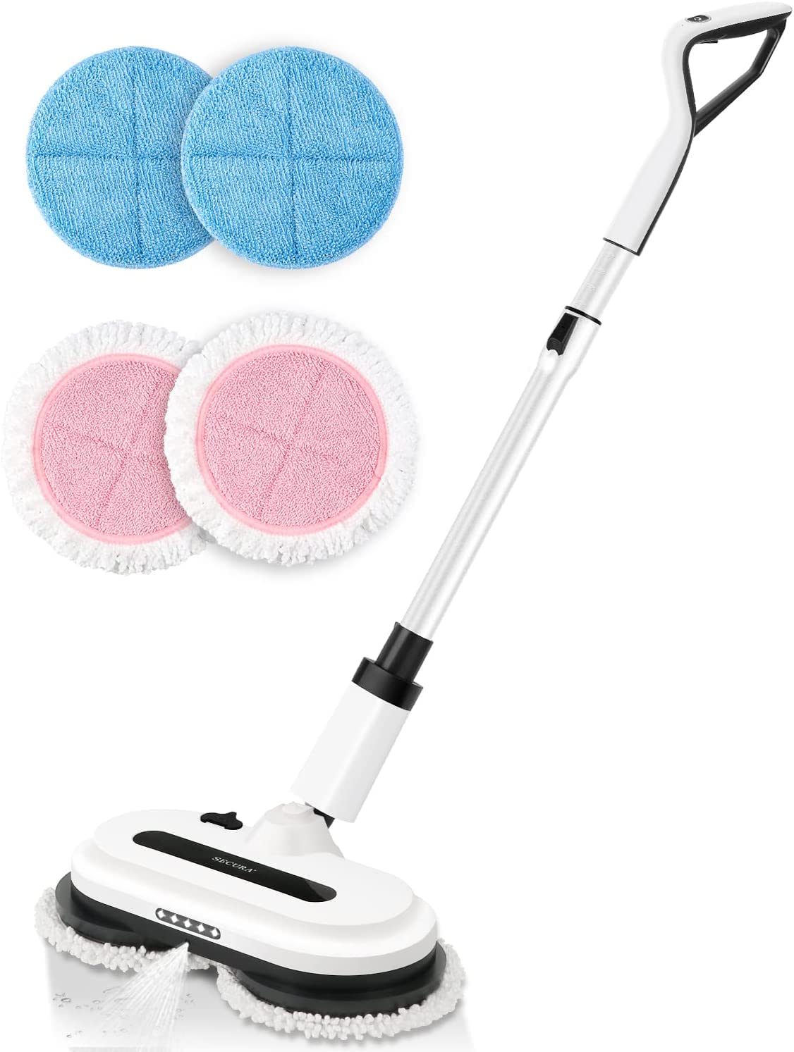 Secura Cordless Electric Spin Mop with Water Spray & LED Light - 60 Min Runtime Hardwood Floor Cleaner for Tile, Laminate - Perfect for Kitchen, Bathroom & Pet Hair Cleaning
