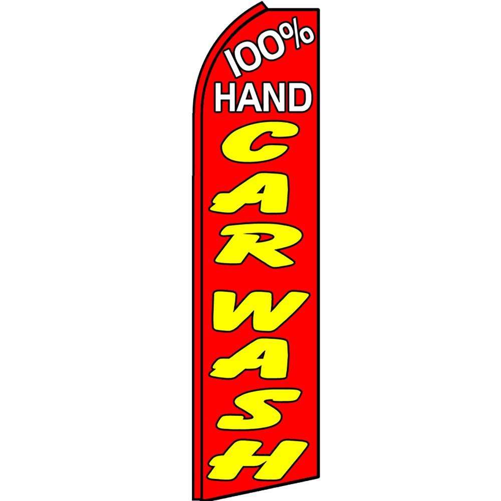 Vista Flags 100% Hand Wash Car Feather Flag Bundle - 11.5ft Tall Red Flutter Flag with 15ft Flagpole & Ground Stake - Perfect for Car Wash Advertising, Grand Openings & Outdoor Events