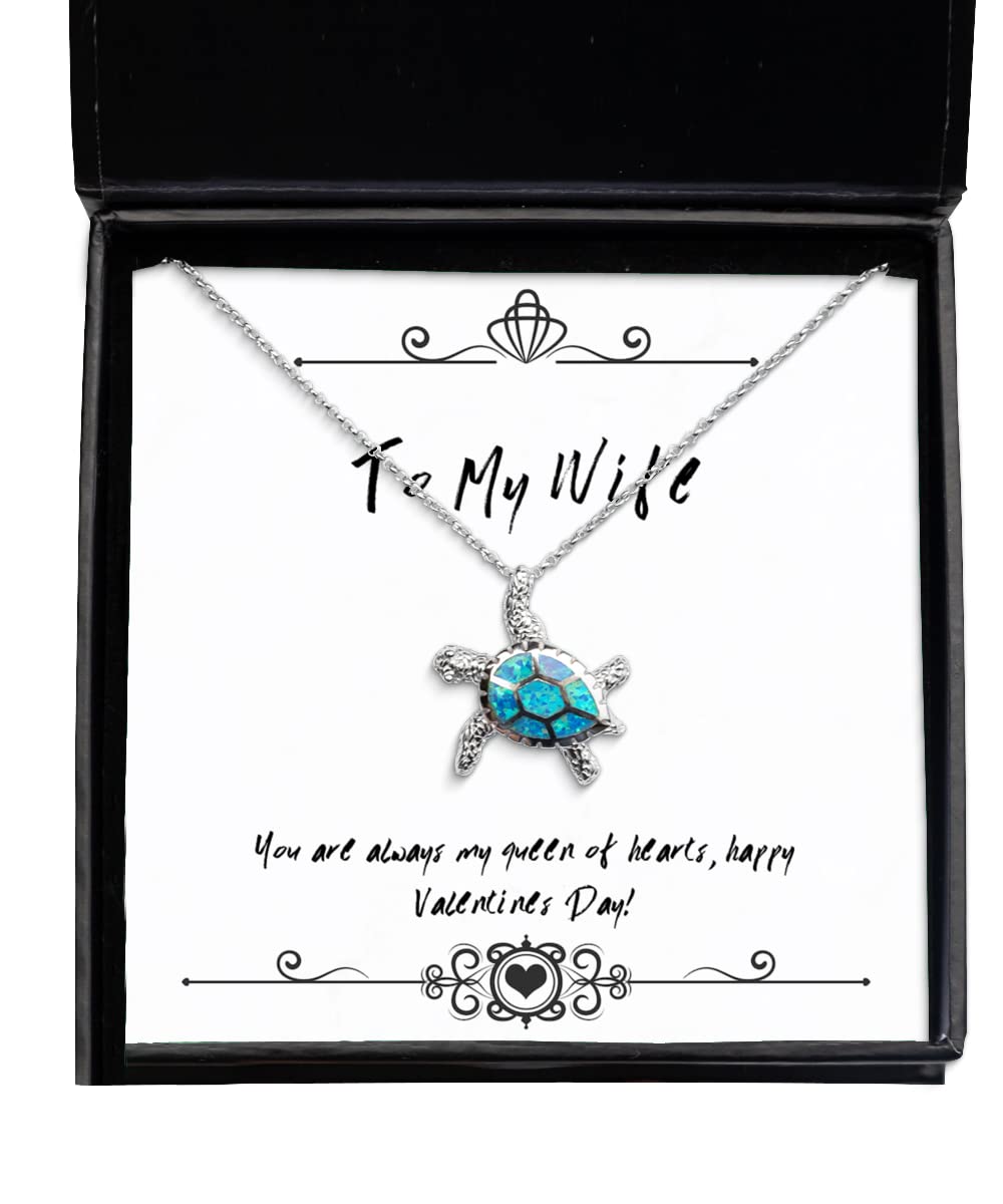 Opal Turtle Necklace for Wife - Queen of Hearts Jewelry Gift for Valentines & Anniversaries