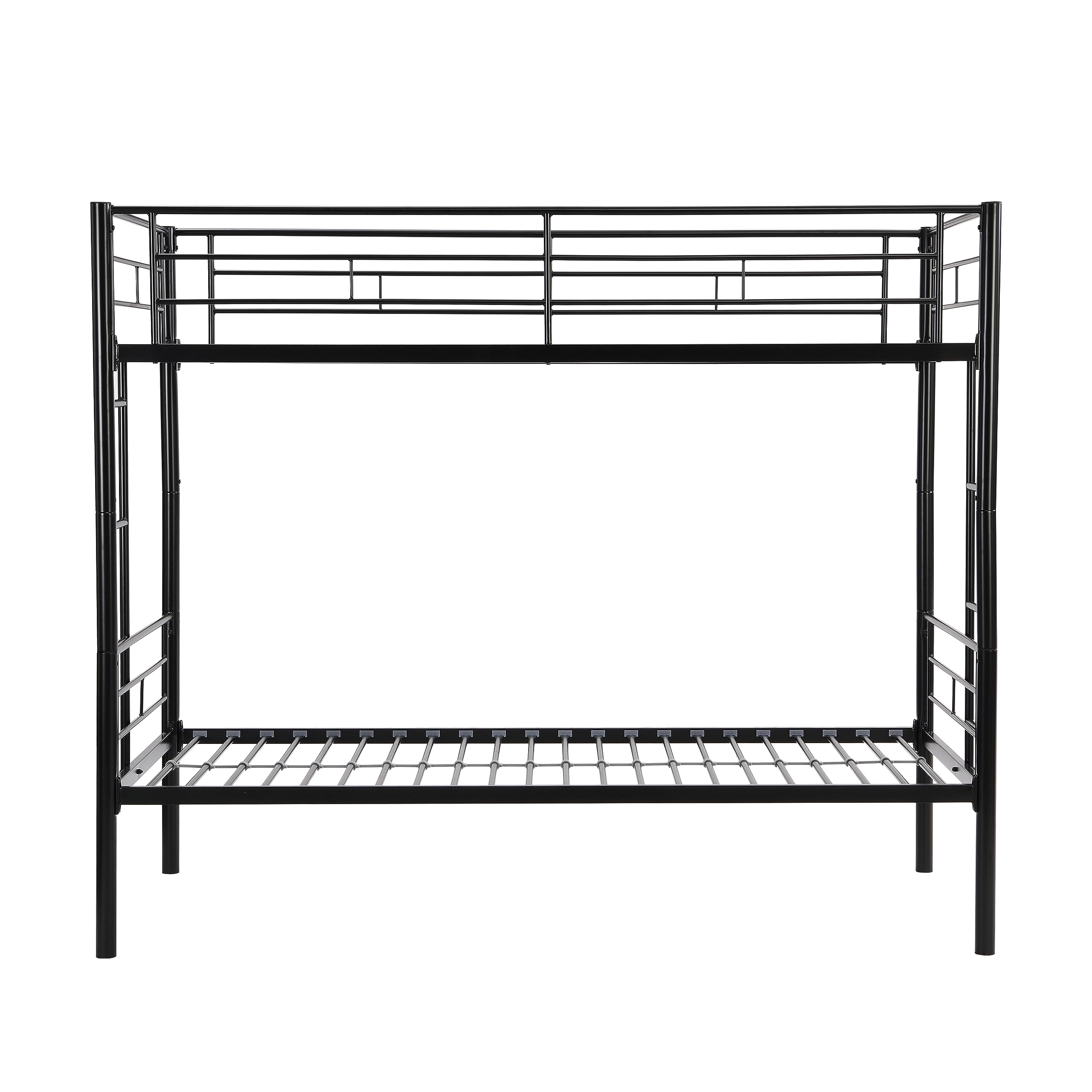 Yehha Sturdy Metal Bunk Bed for Kids & Teens - Twin Over Twin Bunk Bed Frame with 2 Ladders & Full-Length Safety Guardrail - No Box Spring Required - Quiet & Convertible to 2 Separate Beds - Youth Black - Perfect for Kids' Bedrooms, Dormitories & Space-Saving Small Rooms