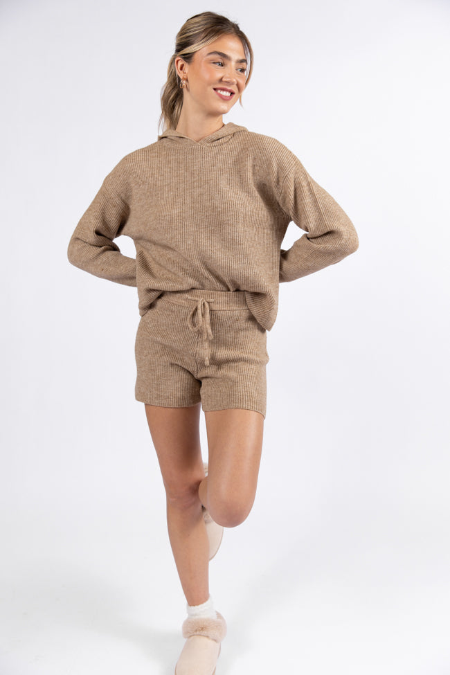 Cloud Chaser Mocha Sweater Knit Shorts for Women - Soft & Comfortable High Waisted Lounge Shorts - Perfect for Yoga, Sleepwear & Casual Wear - FINAL SALE