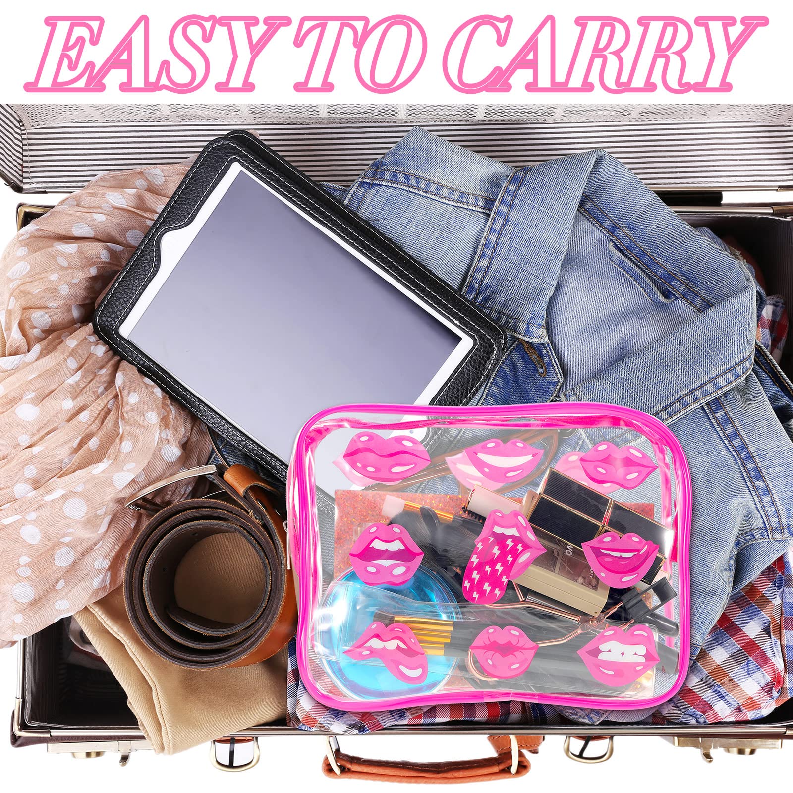 Cunno 6-Piece Clear Makeup Bags Set - Preppy Boho Style Cosmetic Organizer with Smile Face & Flamingo Design, Transparent PVC Travel Toiletry Bag for Women | Perfect for Travel, Gym, and Daily Makeup Storage