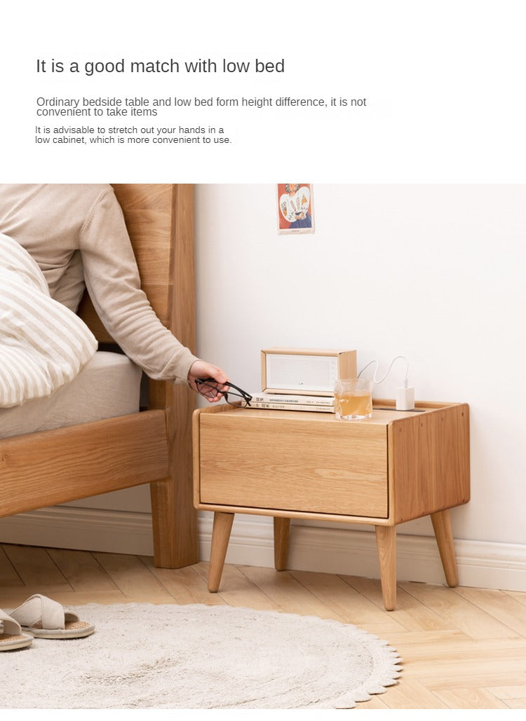 Solid Oak Wood Nightstand with Built-in USB Outlet - Perfect for Bedroom, Living Room, or Office Use