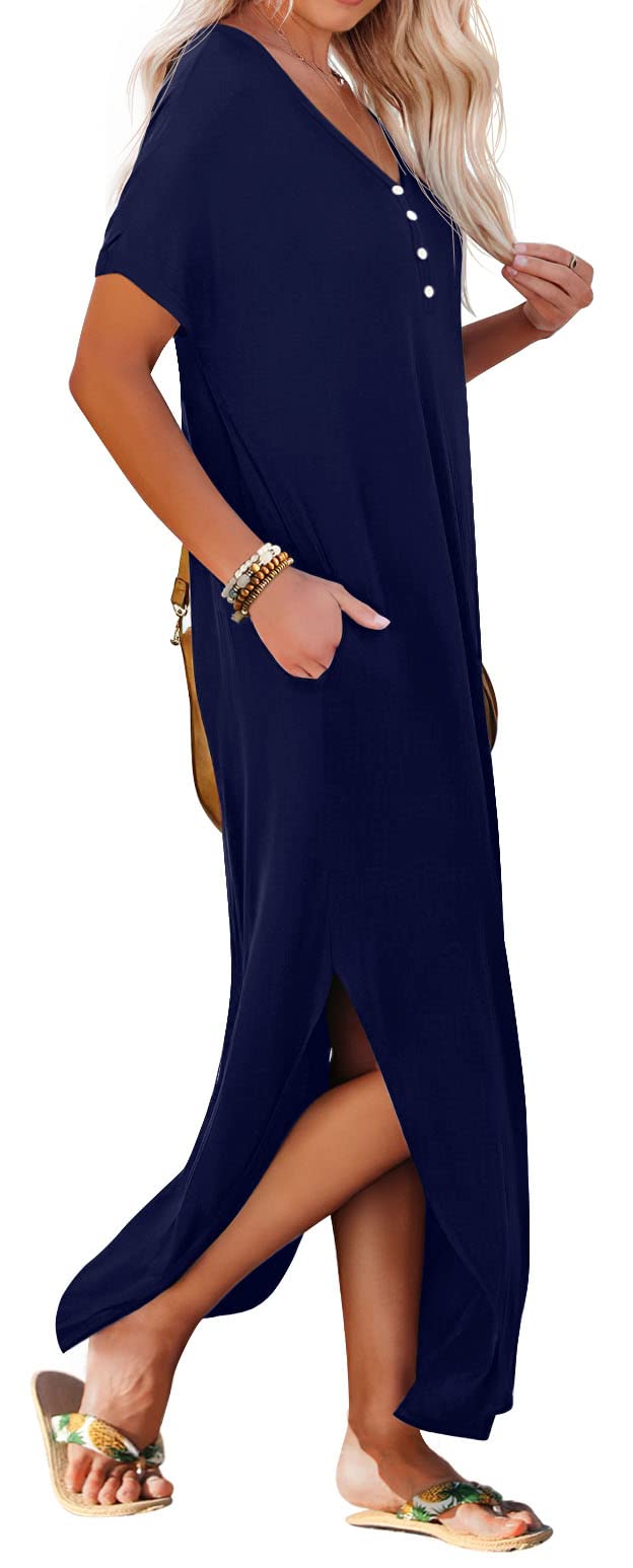 GRECERELLE Women's Casual Long Sleeveless Maxi Dress with Double Slit - Perfect for Beach Vacation, Summer Outfits & Boho Chic Style