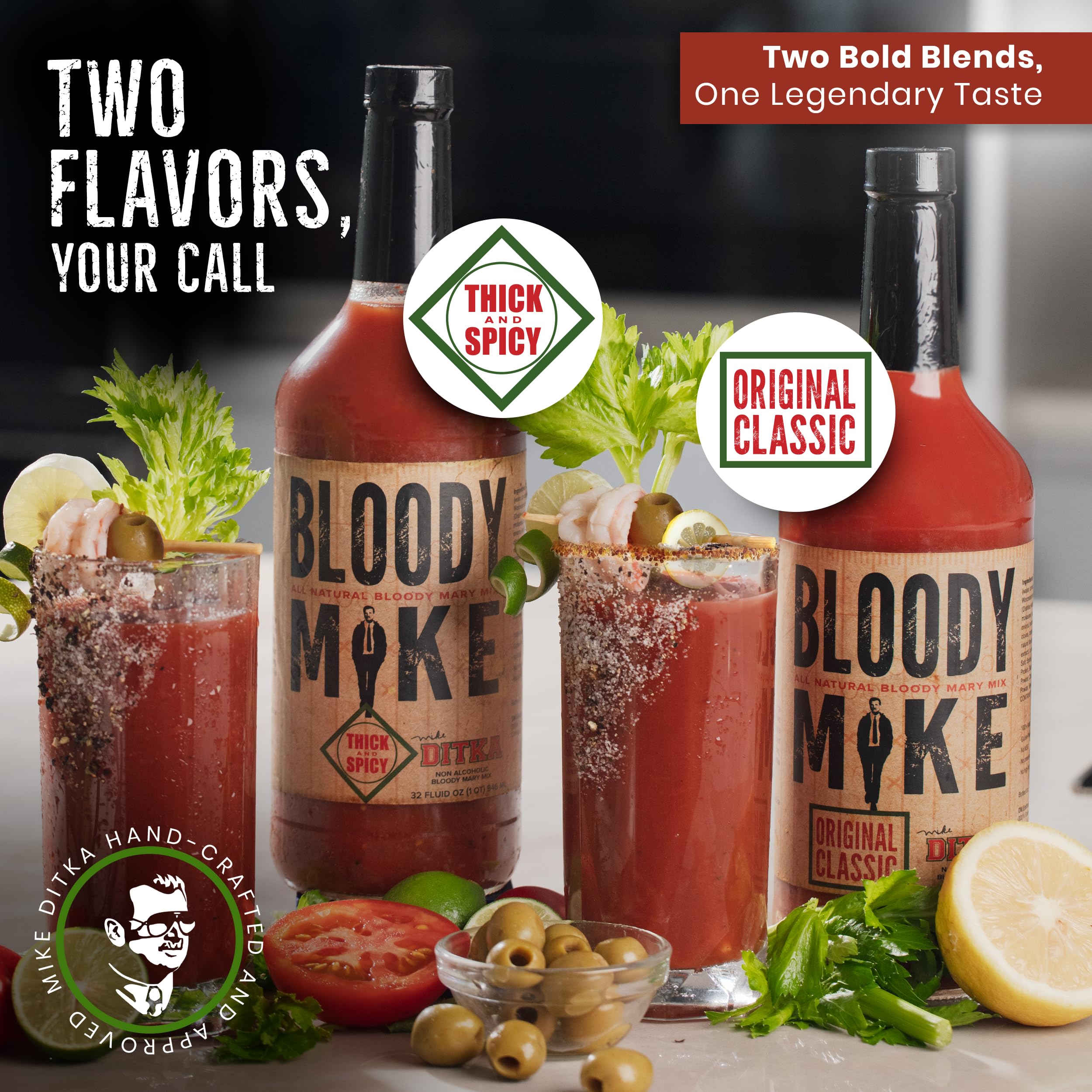 Bloody Mike Original Classic Bloody Mary Mix - Gluten Free Cocktail Mixer (2 Bottles) | Perfect for Brunch, Parties & Home Bars - Mike Ditka Approved