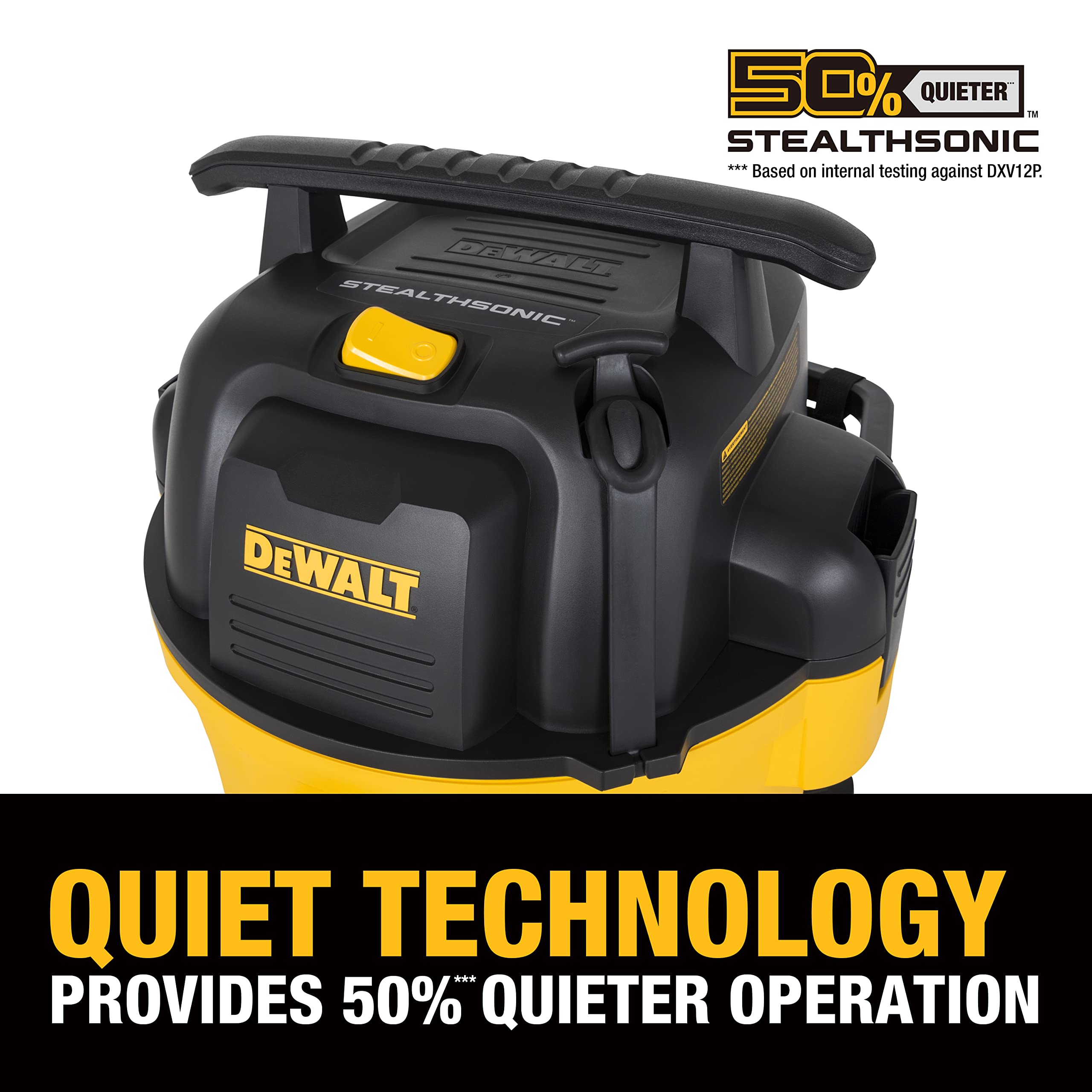 DEWALT 12 Gallon STEALTHSONIC Wet/Dry Vacuum - Ultra Quiet Shop Vac with Noise Reduction Technology, Heavy Duty Industrial Vacuum Cleaner for Construction Sites, Workshops & Home Garage Cleaning - DXV12P-QTA Model in Yellow