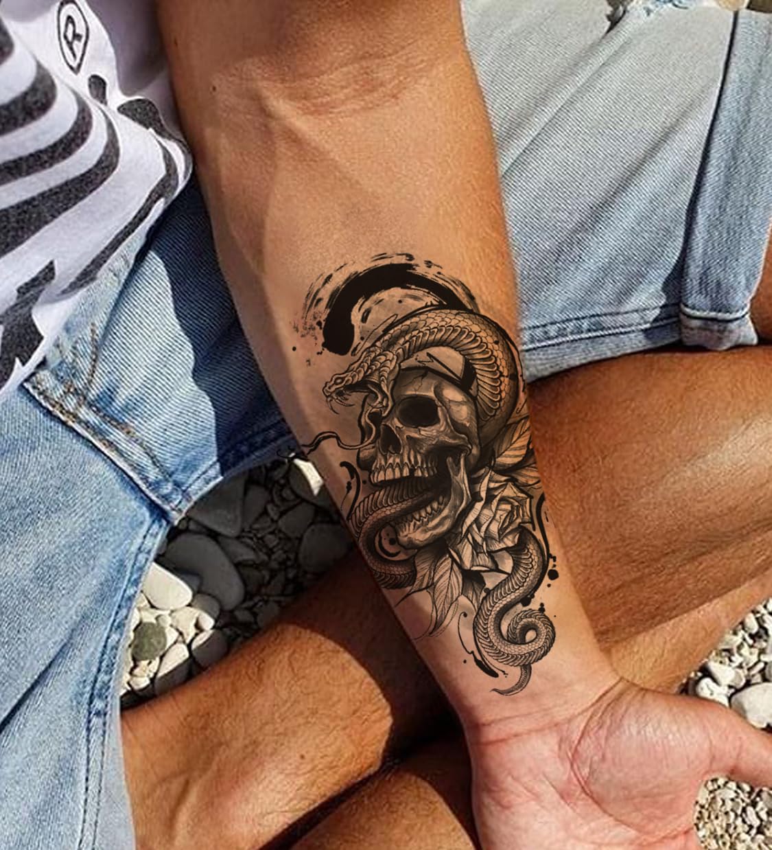 Waterproof Temporary Tattoo Stickers for Men & Women - 3D Realistic Flowers, Butterflies, Stars, Angels, Wolves & Armband Designs (19x12cm) | Perfect for Parties, Halloween, Cosplay & Body Art