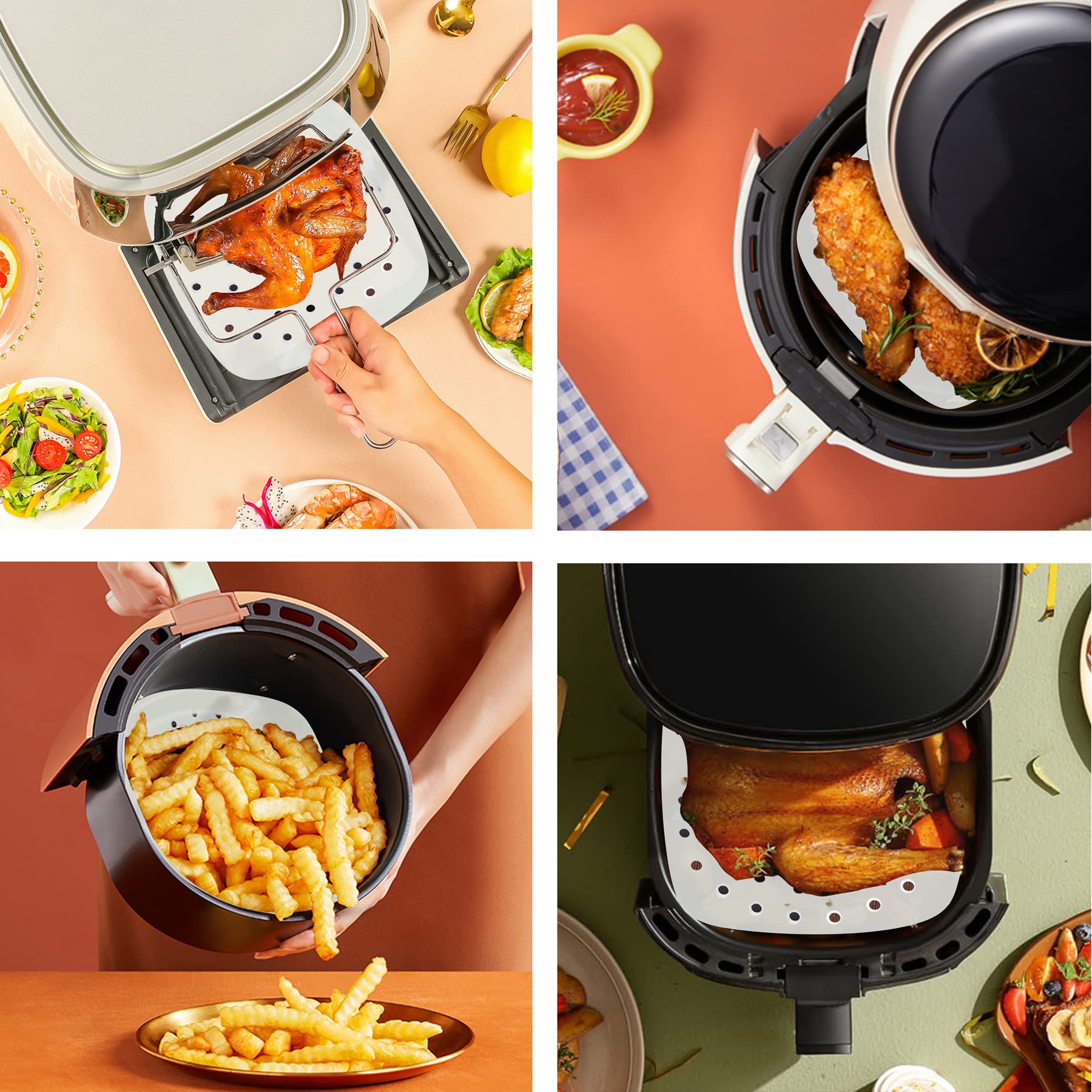 200Pcs Disposable Air Fryer Parchment Paper Liners - Square Perforated Baking Sheets for Air Fryer & Bamboo Steamer Basket | Non-Stick, Heat-Resistant | Perfect for Roasting, Steaming & Healthy Cooking (White)