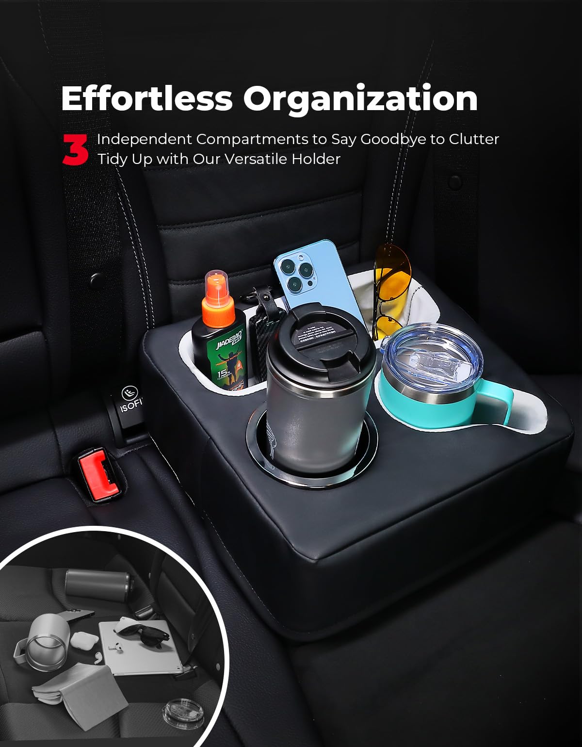 KEMIMOTO Multi-Purpose Car Back Seat Organizer & Tray - Holds Drinks, Snacks, Remote - Perfect for Cars, Couches, Beds & Boats | Portable Storage Solution for Road Trips, Home & Travel