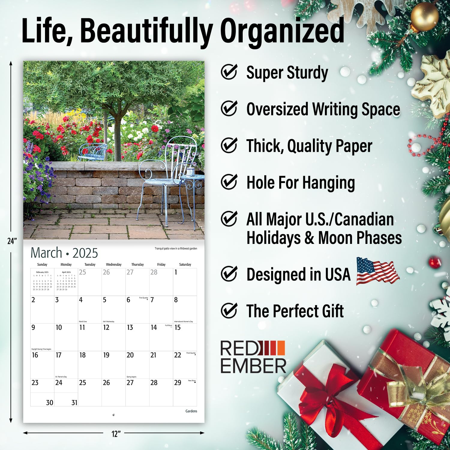 RED EMBER Gardens 2025 Wall Calendar - 12 Month Large Format 12