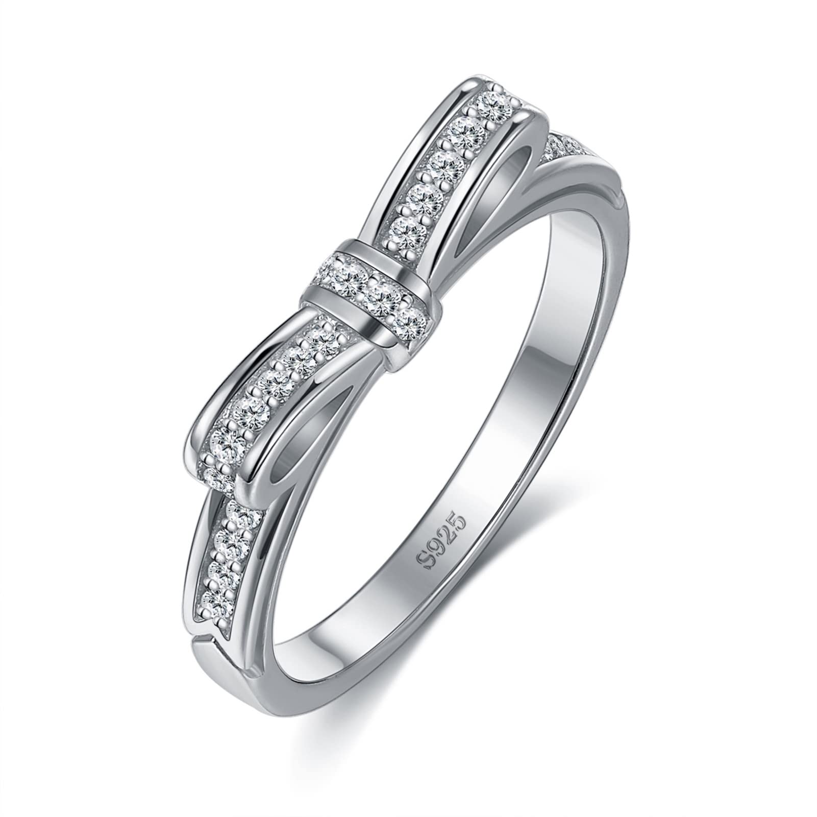Bcughia Simple Engagement Ring - Sterling Silver Bow Design with White Cubic Zirconia, Wedding Proposal Ring for Women, Perfect for Valentine's Day, Anniversary & Romantic Gifts