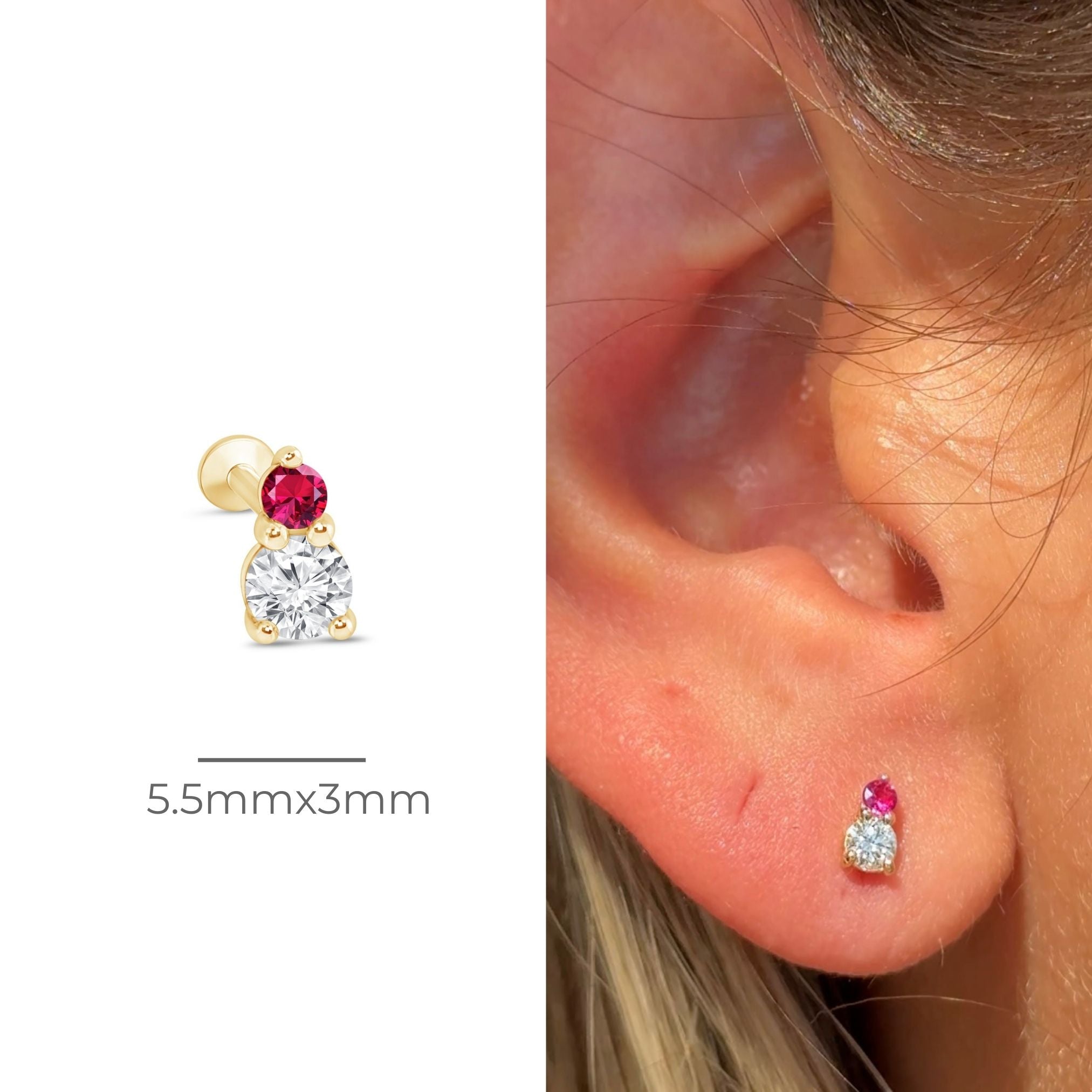 14K Yellow Gold Diamond and Ruby Flat Back Stud Earrings for Women - Perfect for Weddings, Parties & Everyday Elegance