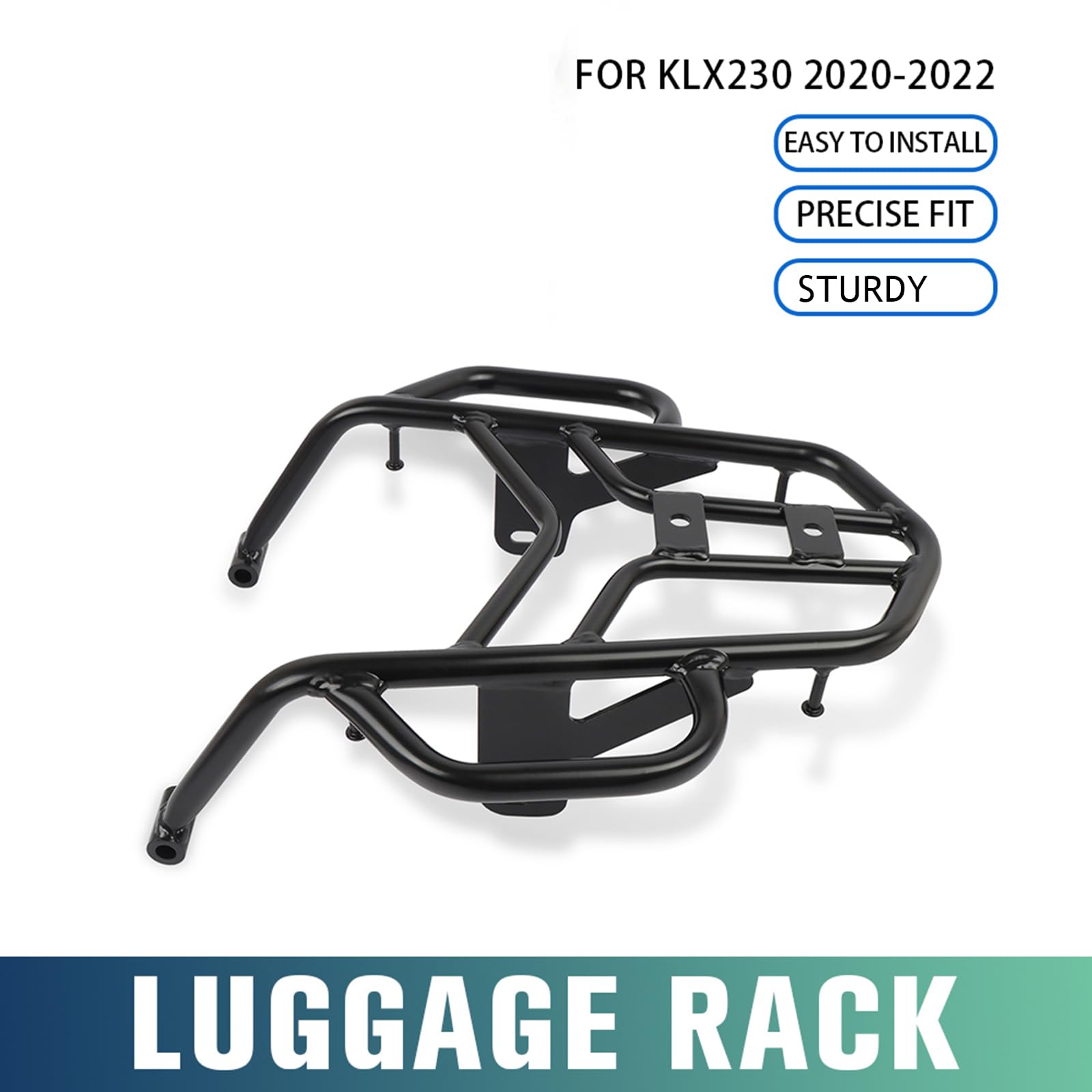 Kawasaki KLX230 KLX230 Rear Cargo Rack (2020-2022) - Heavy Duty Black Steel Motorcycle Luggage Shelf with Hand Grip Rail Bar | Perfect for Adventure Riding & Off-Road Storage