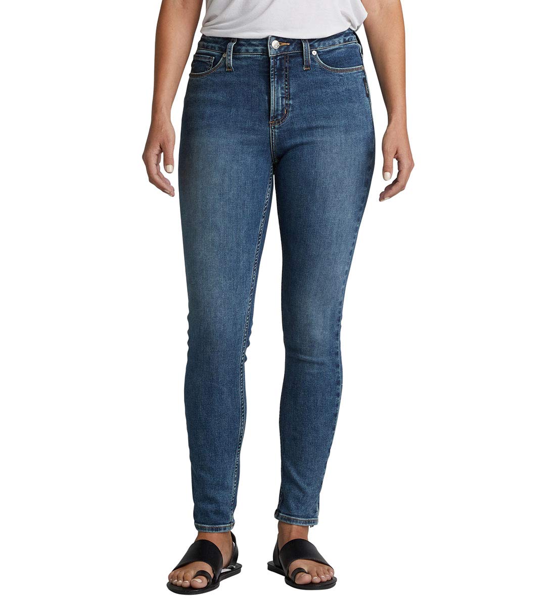 Silver Jeans Co. Women's High Note Skinny Jeans - Stretch Denim Pants for Women, Slim Fit Ankle Jeans | Perfect for Work, Date Night & Casual Outfits