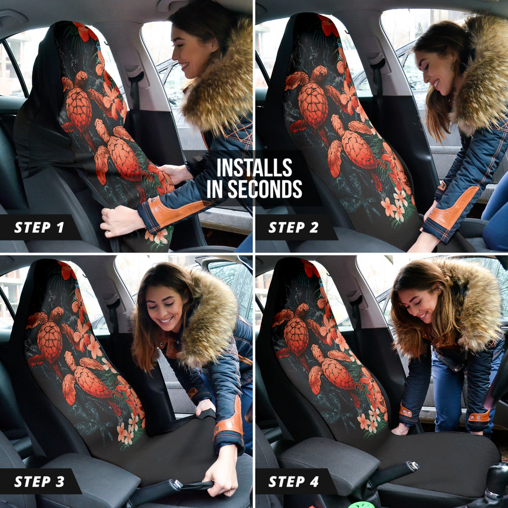 Premium Hawaiian Sea Turtle & Tropical Hibiscus Plumeria Flower Car Seat Covers - Breathable Universal Fit for Cars, Trucks & SUVs - Perfect for Beach Trips, Summer Road Travel & Tropical Theme Decor