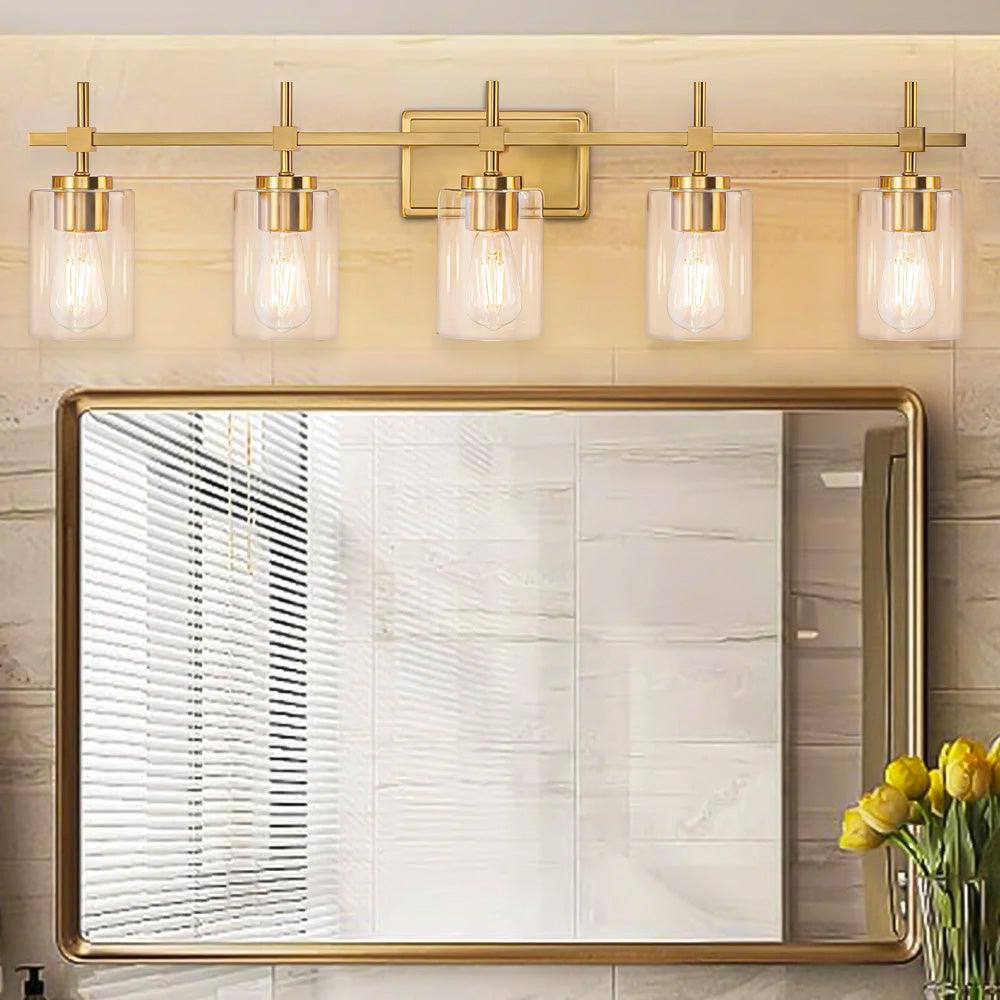 Jasper Modern Clear Glass 5-Light Bathroom Vanity Light Fixture - Perfect for Bathroom, Powder Room, and Dressing Area Lighting