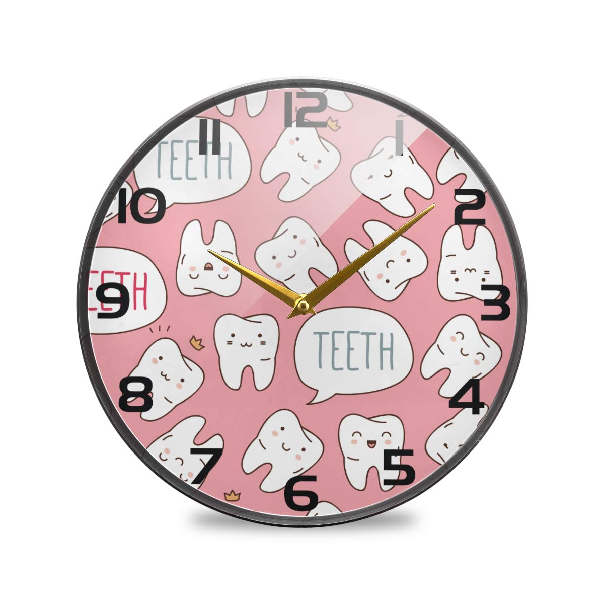 MerrySugar 12 Inch Pink Cartoon Teeth Wall Clock - Silent Non-Ticking Digital Round Clock for Home, Kitchen, Office & School - Perfect for Kids' Rooms, Bedrooms and Playrooms Decor