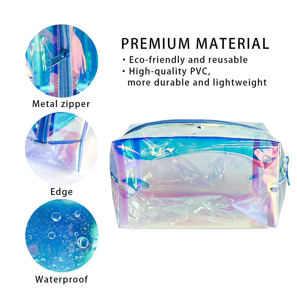 ONEART Holographic Iridescent Cosmetic Bag - Waterproof Makeup Pouch with Zipper for Women, Travel Toiletry Organizer, Shimmering Laser Cosmetic Case for Gym, Beach & Vacation Essentials