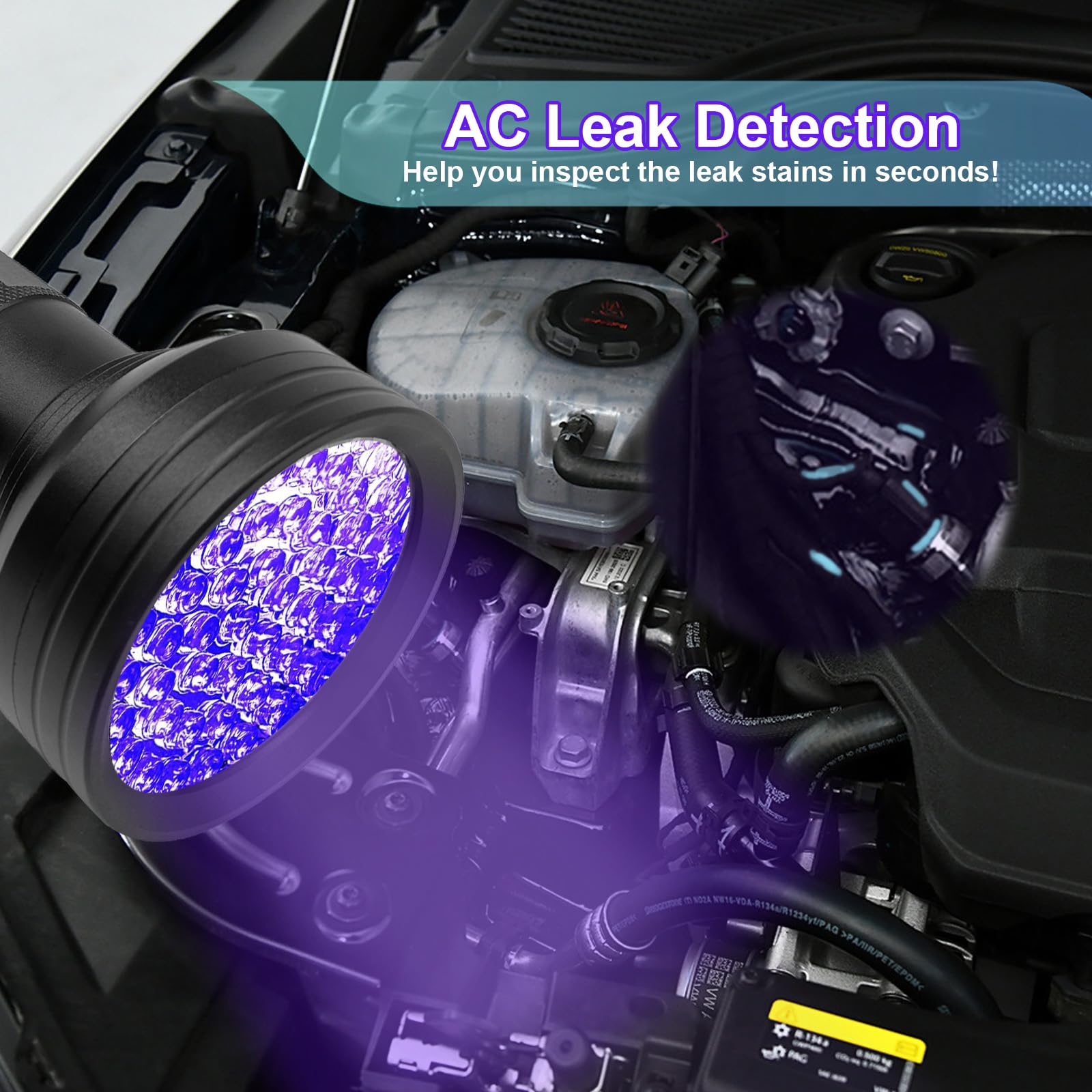 Professional Car AC Leak Detection Kit - Oil Dye Tracer, UV Flashlight & Safety Glasses - Auto Air Conditioner Diagnostic Tool for Mechanics & DIY Enthusiasts (Home Garage & Professional Workshop Use)