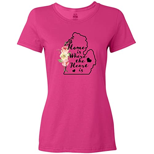 Inktastic Michigan Home is Where The Heart is Watercolor Print Women's T-Shirt - Soft Cotton Tee for Casual Wear, Travel & State Pride