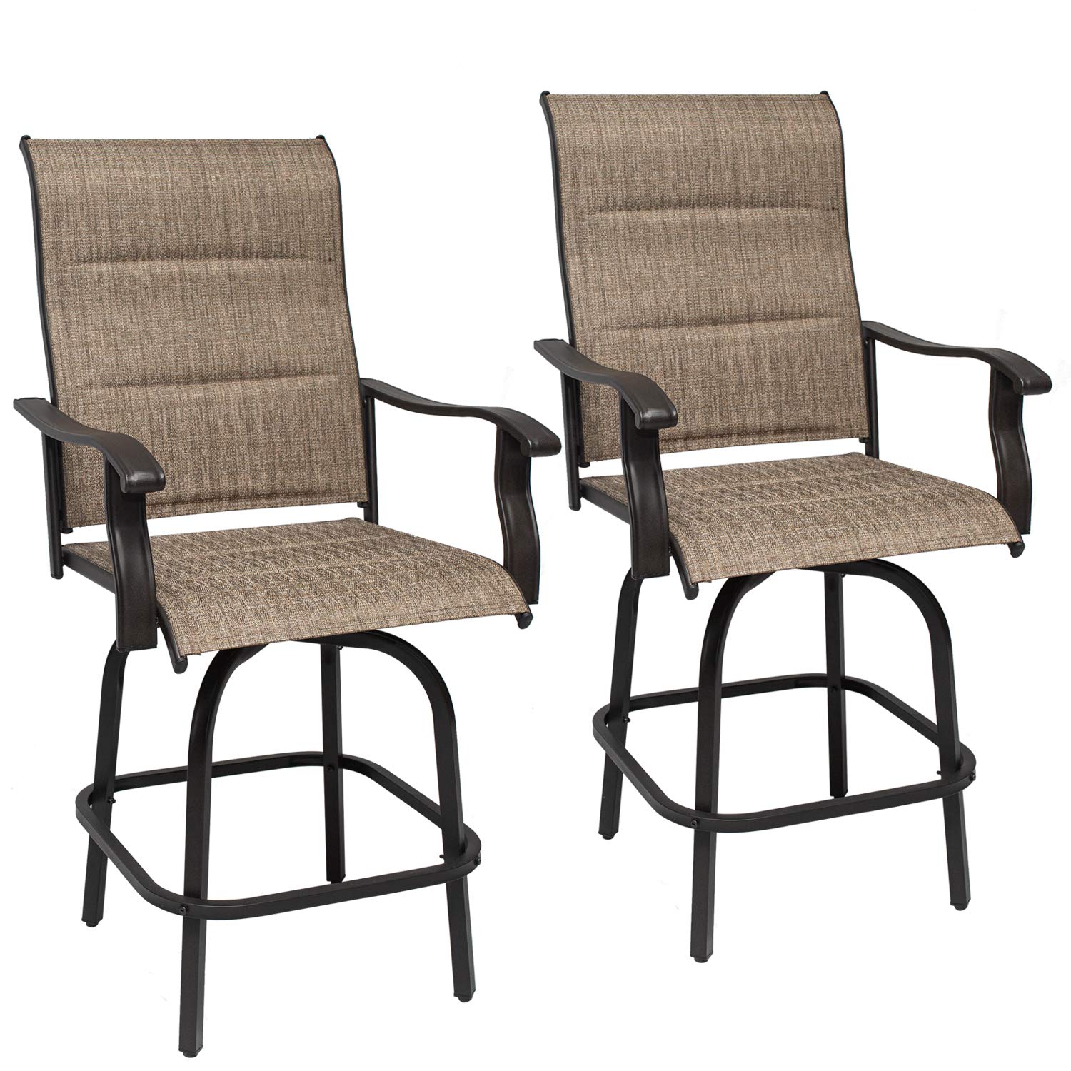 2 PCS Outdoor Swivel Bar Stools - All-Weather Patio Furniture Set for Yard, Backyard & Garden - Waterproof & Durable - Perfect for Poolside, Deck & Outdoor Dining (Cotton Cushions Included)