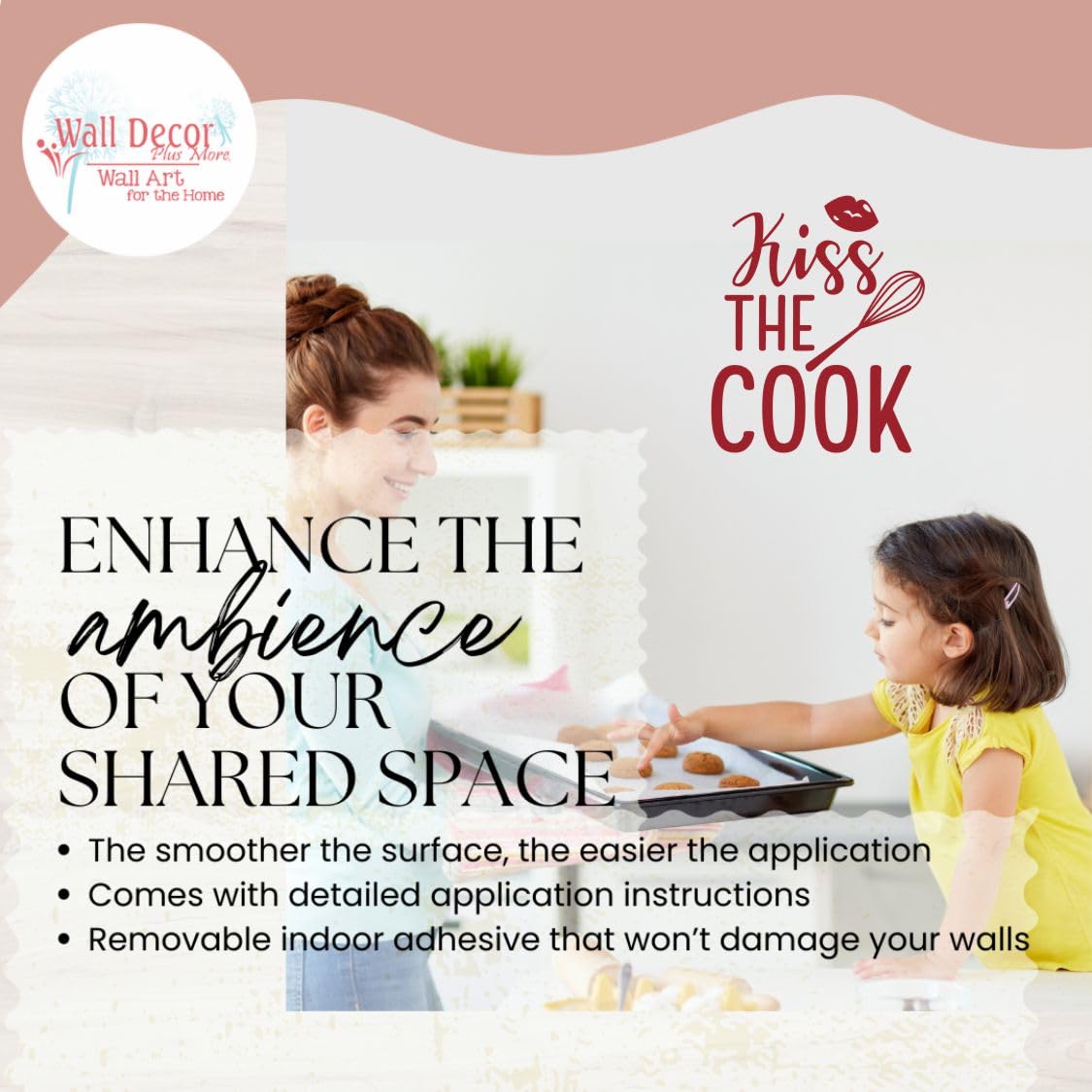 Kiss The Cook Vinyl Wall Decal - 19”x23” Matte Red Kitchen Quote Decoration - Die-Cut Inspirational Saying for Dining Room & Home Decor - Perfect for Farmhouse Style Kitchens & Restaurant Walls