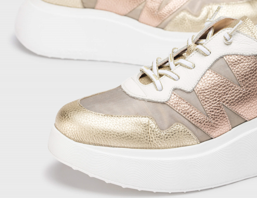 Wonders ZENIT Gold Chunky Sneakers with Rose Gold Details - Stylish Women's Fashion Trainers for Casual Wear, Gym & Street Style