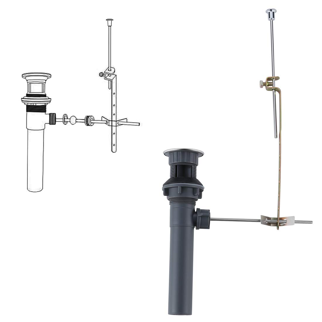 WOWOW Pop Up Drain Assembly with Lift Rod & Overflow Drain Stopper - Chrome Bathroom Sink Drain Kit for Easy Installation & Leak Prevention | Perfect for Bathroom Renovation & DIY Plumbing Projects
