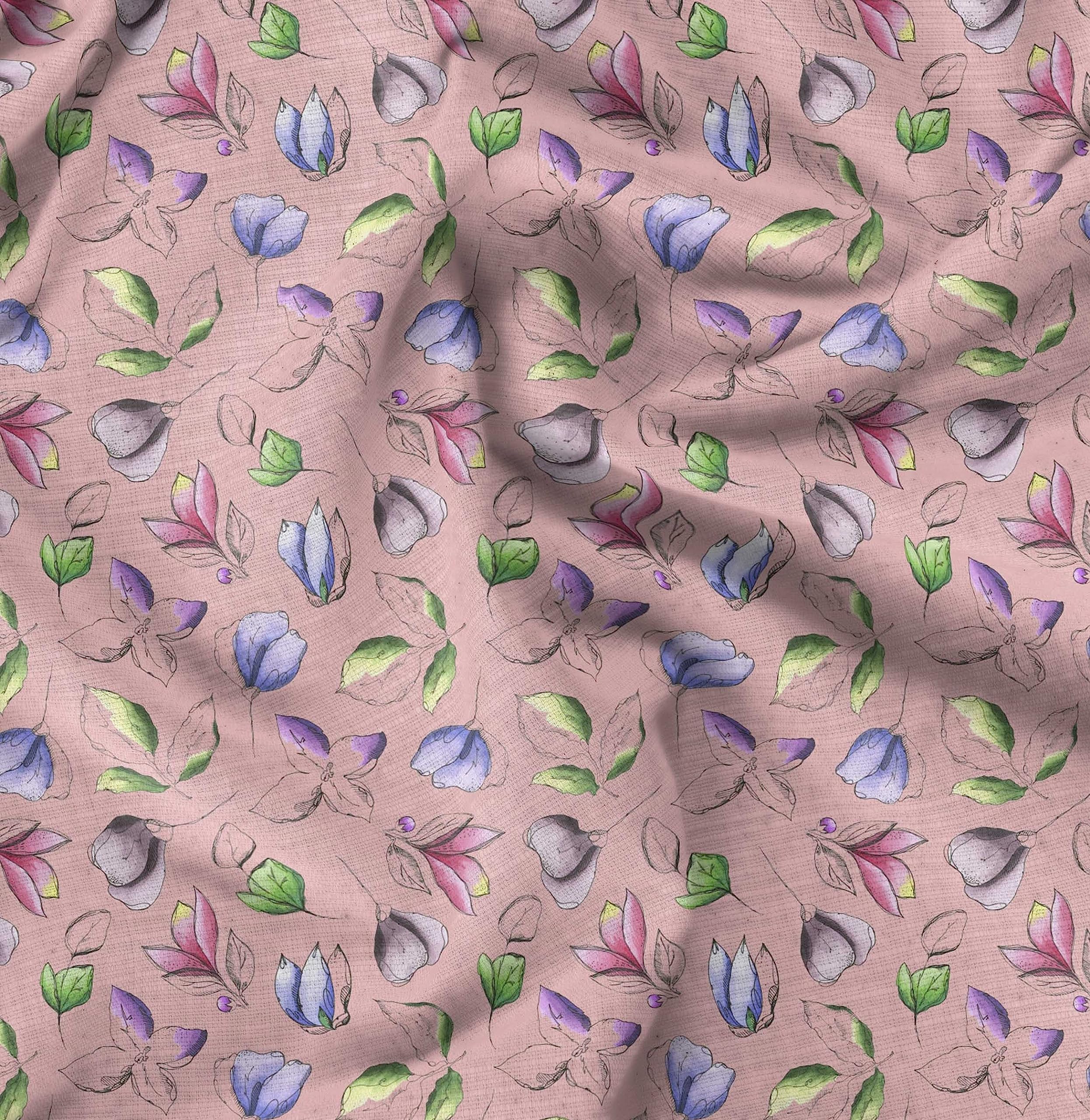Soimoi Moss Georgette Pink Fabric by The Yard - 42 Inch Wide Artistic Leaf & Floral Printed Fabric for Dresses, Curtains & DIY Fashion Projects - Elegant & Trendy Home Decor & Crafting Material