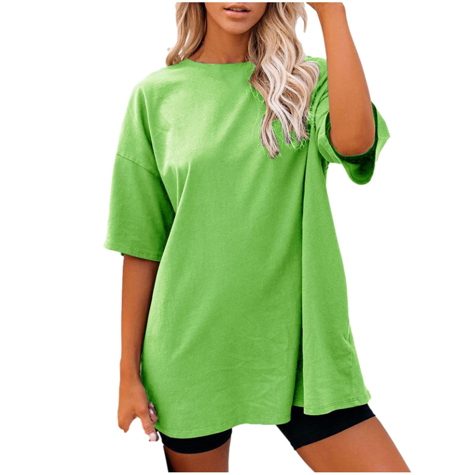 Women's Casual Crewneck T-Shirts - Summer Short Sleeve Solid Color Blouse, Loose Fit Dressy Top for Everyday Wear, Work & Weekend Outings