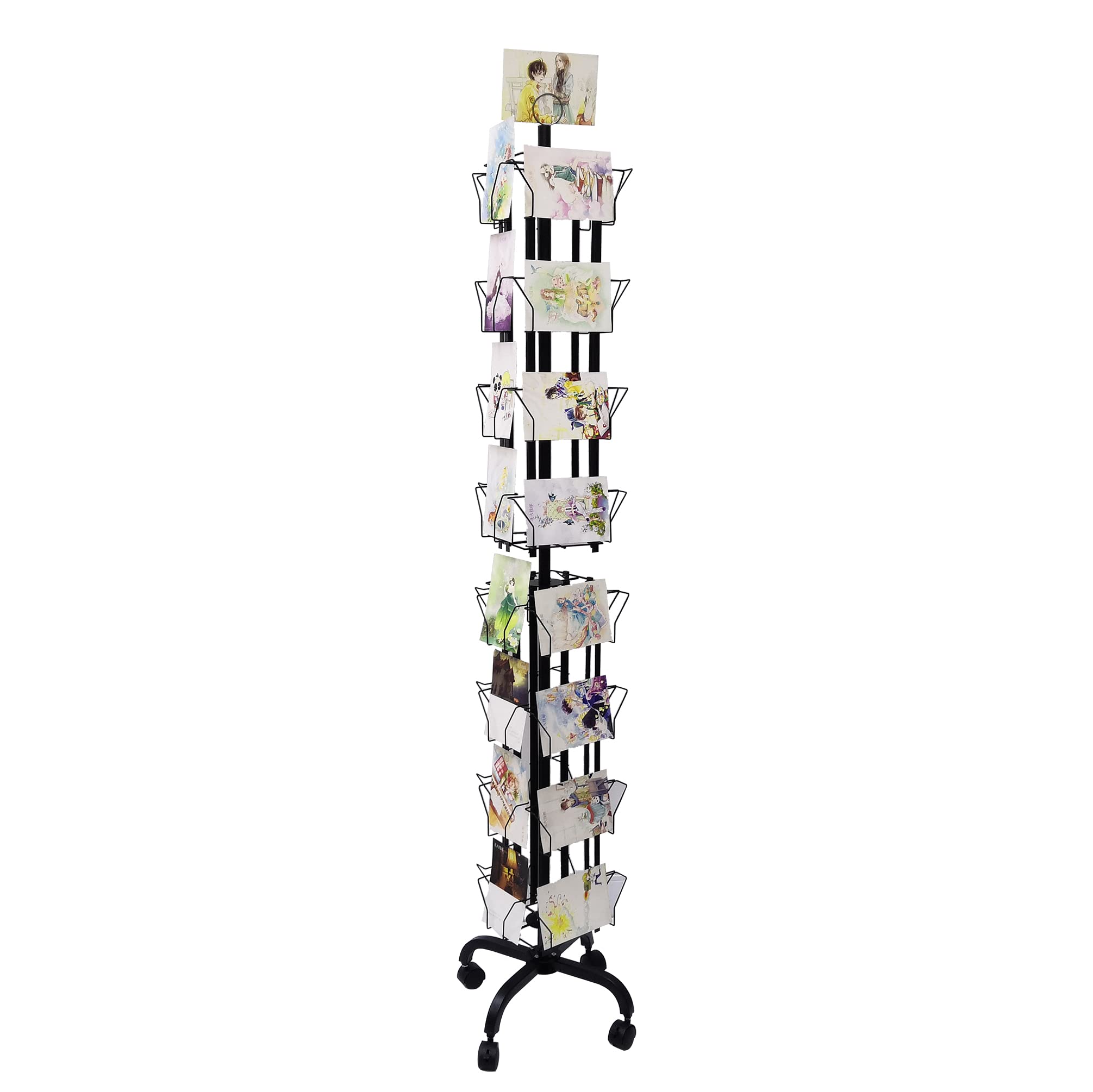 FixtureDisplays® 32-Pocket Adjustable Spinning Display Rack for Greeting Cards - 5x7 to 8.5x8 Inches, Double-Tier Black Stand with 1.27