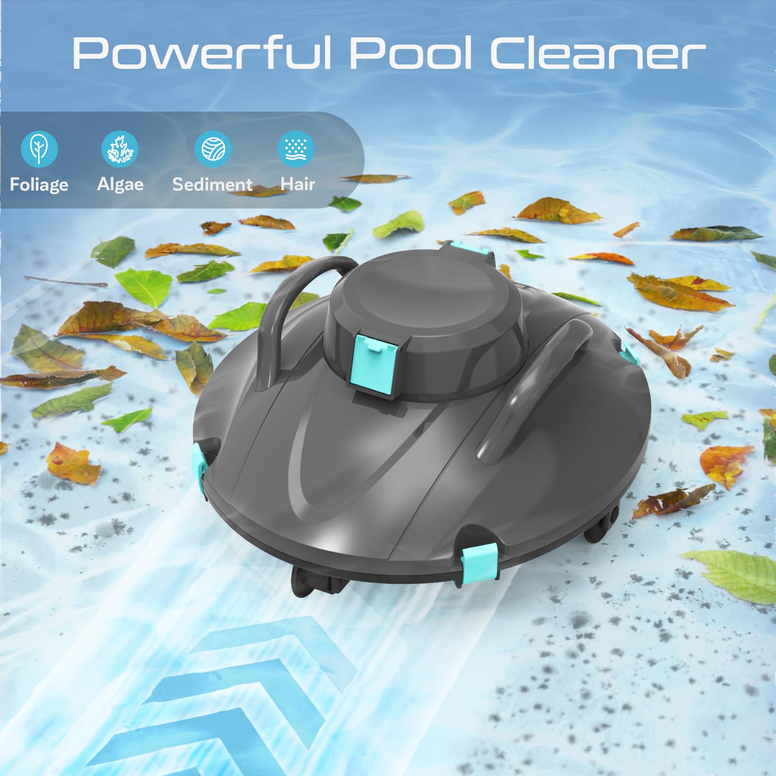 Cordless Automatic Pool Vacuum Robot Cleaner for Above Ground Pools - 5400mAh Battery Lasts 110 Minutes, Self-Parking, 6-8m/min Cleaning Speed | Perfect for Weekly Pool Maintenance & Quick Cleanups