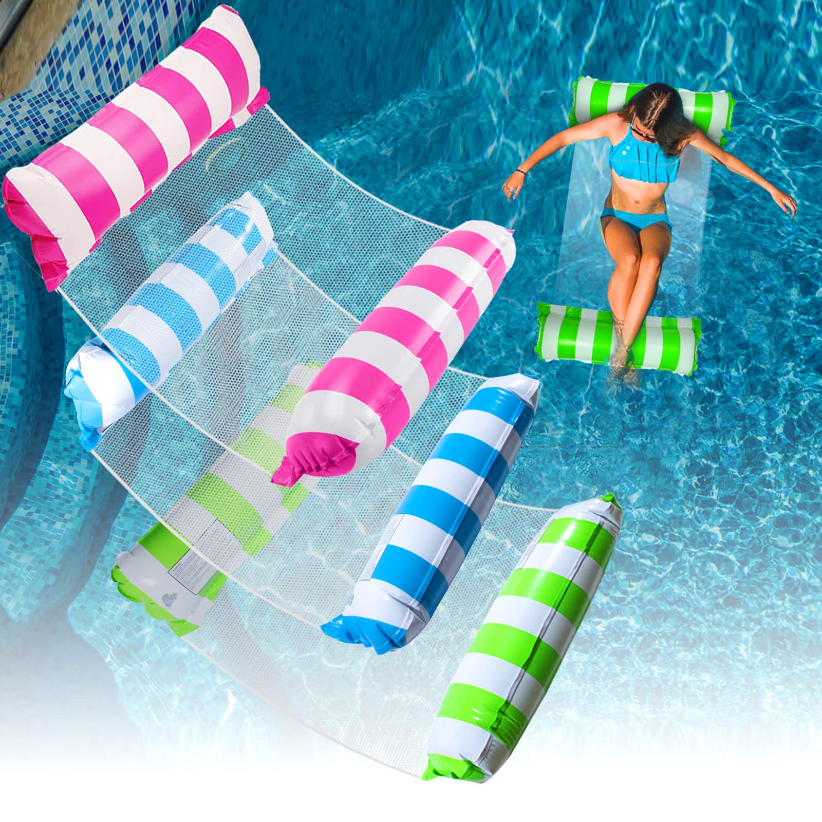 Water Swimming Pool Float Hammock - Inflatable Lounger for Adults, Comfortable Floating Bed, Premium Pool Floats for Relaxation, Vacation Fun, and Rest - Perfect for Backyard Pools, Beaches, and Lakeside Getaways