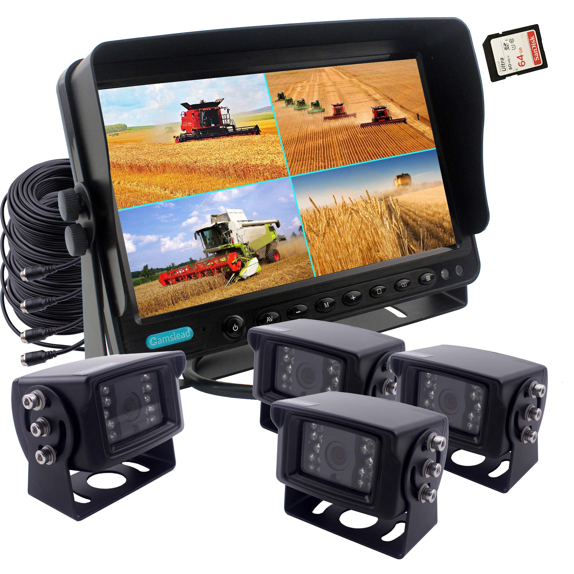 CAMSLEAD 7 Inch Heavy Duty Truck Backup Camera System with DVR Recorder & Quad Split Screen - HD Rear View Safety Monitor Kit for Trucks, Vans, Caravans | Parking Assistance & Blind Spot Monitoring