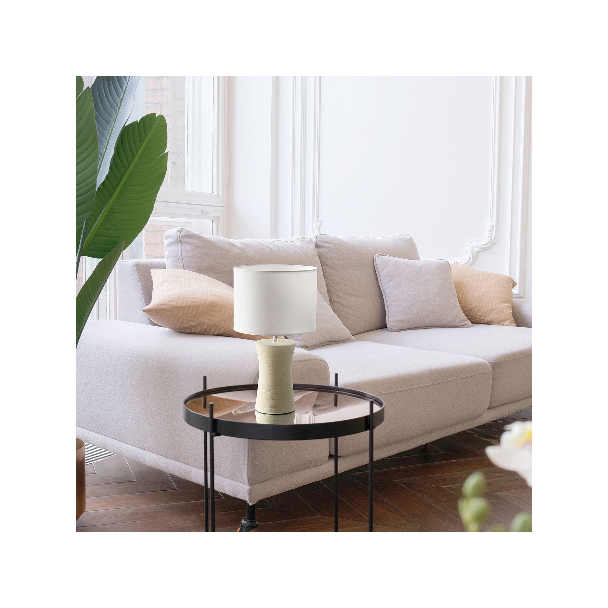 National Brand Simple Designs Hourglass Ceramic Table Lamp LT2099 in Beige - Elegant Home & Office Lighting for Bedroom, Living Room, or Study Desk Decor