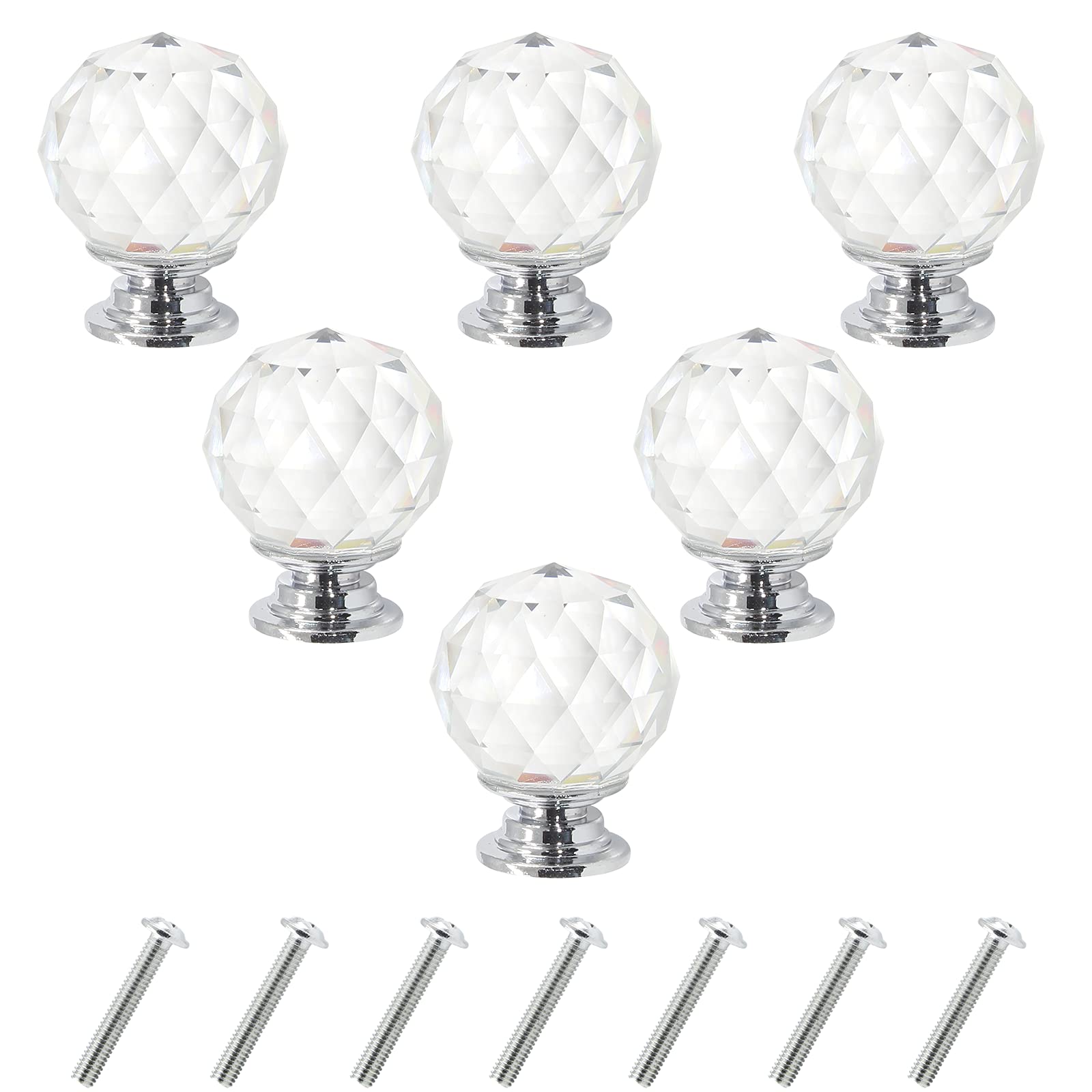 Uenhoy 6-Pack 1.2 Inch Clear Round Diamond Crystal Cabinet Knobs - Premium Drawer Pulls for Kitchen Cabinets, Wardrobes, Dressers & Furniture (Perfect for Home Renovation & DIY Projects)