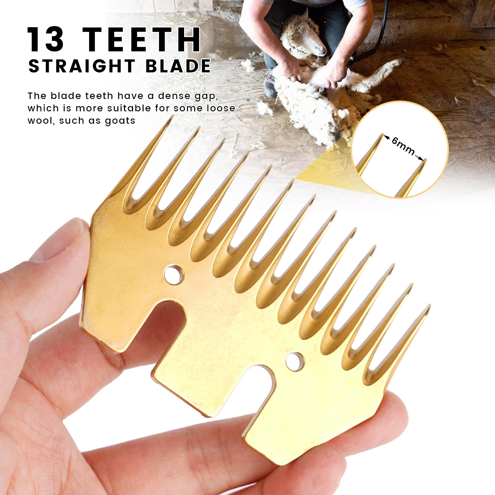 Premium 13-Tooth Straight Replacement Sheep Shears Blades for Electric Wool Clippers - Compatible with Sheep, Alpacas, Goats & Livestock Grooming - Ideal for Professional Shearing & Animal Hair Trimming at Farms, Ranches & Pet Grooming