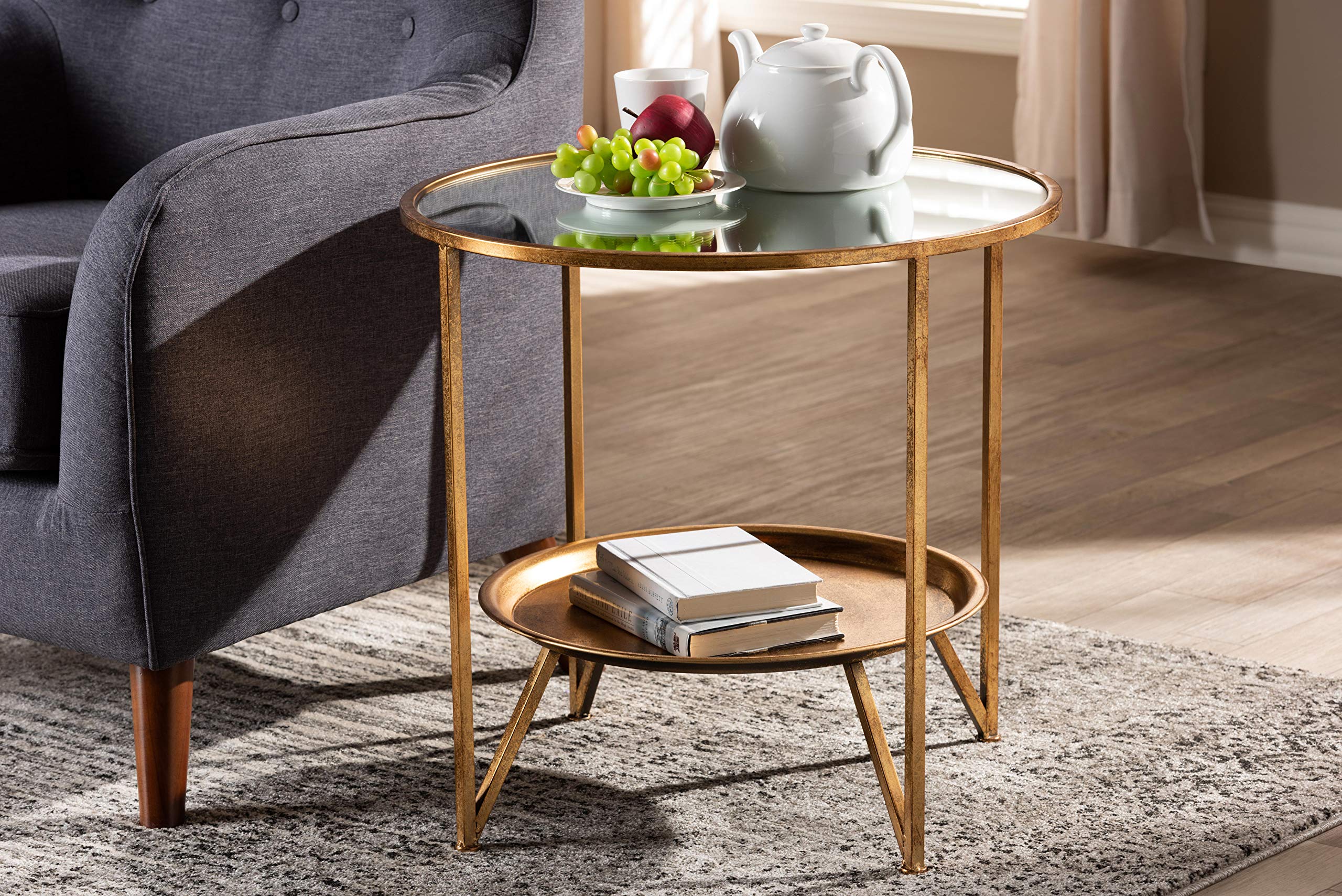 Baxton Studio Antique Gold End Table - Modern Side Table for Living Room, Bedroom & Office - Perfect for Coffee, Books & Decor